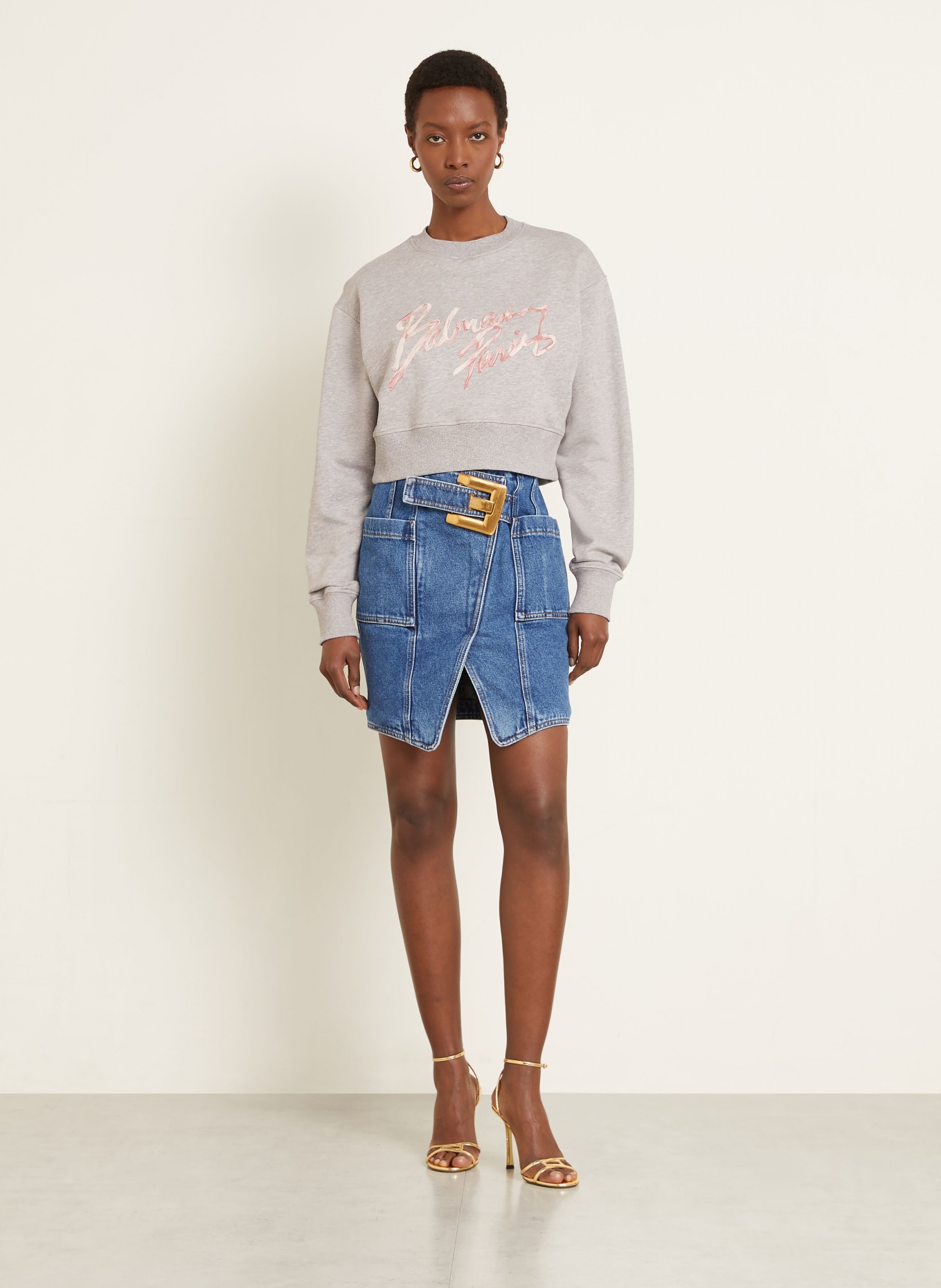 BALMAIN sweatshirt: LIGHT GRAY / ROSE