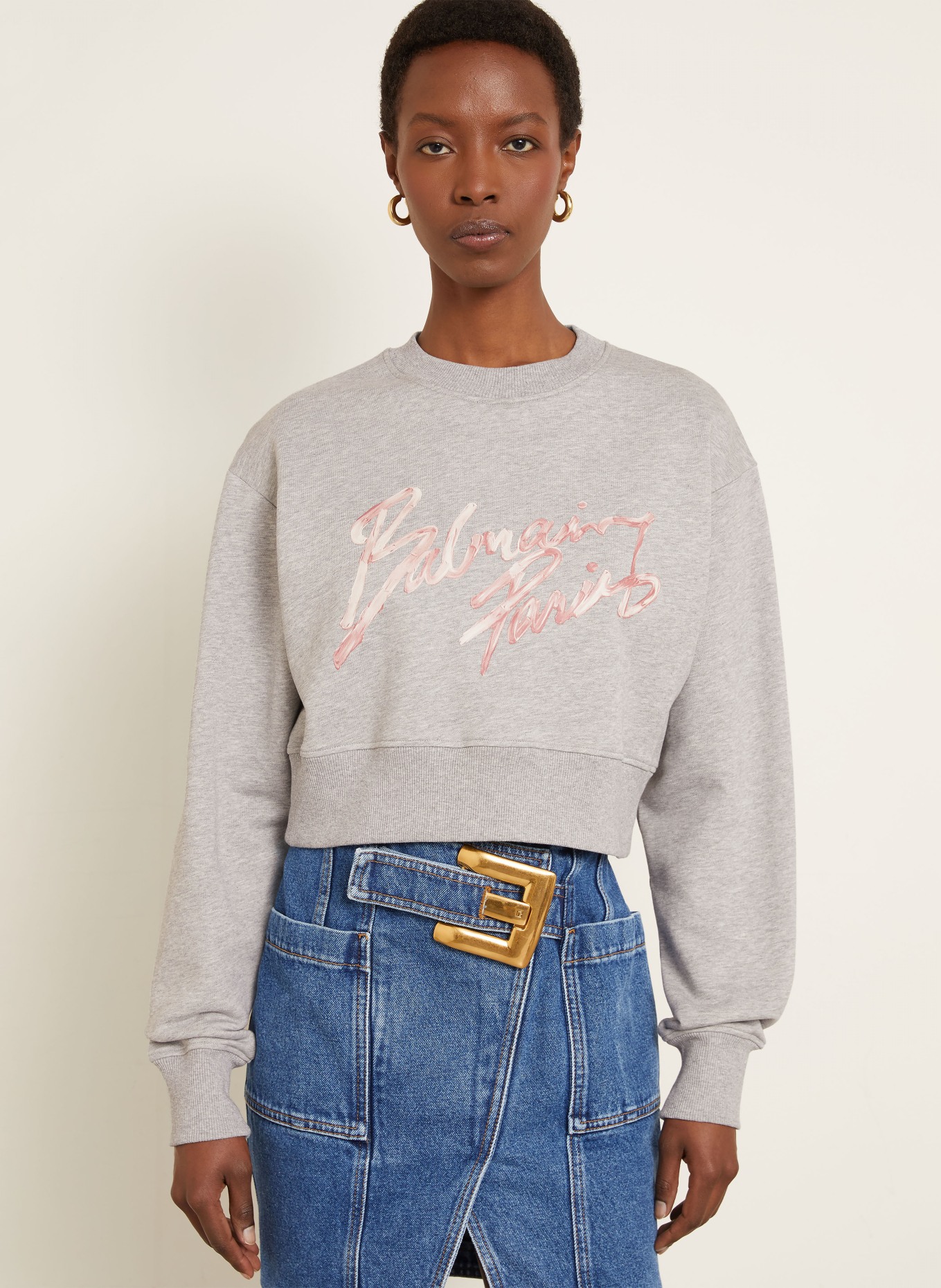 BALMAIN sweatshirt: LIGHT GRAY / ROSE