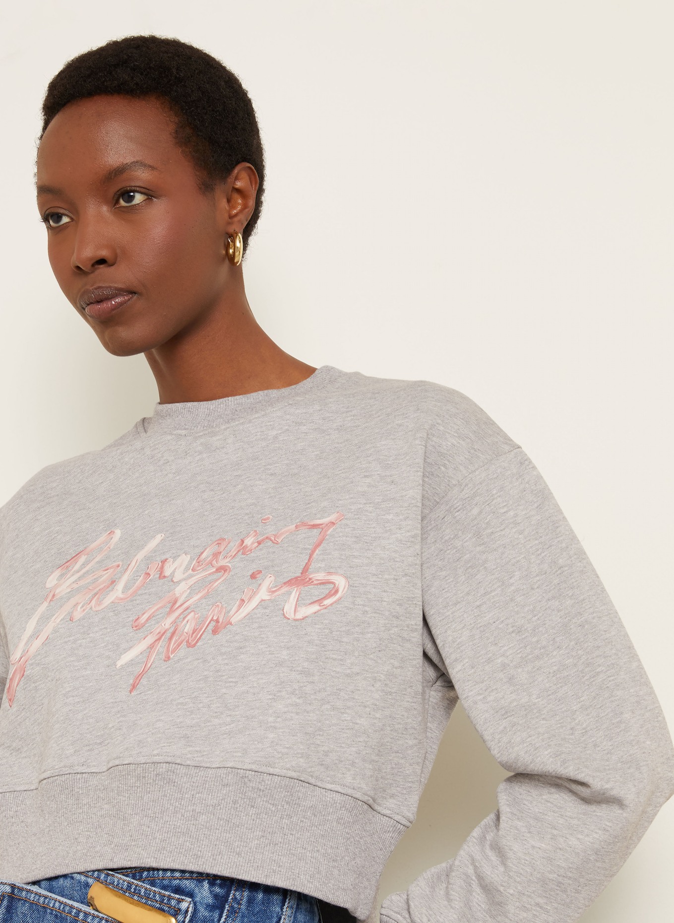 BALMAIN sweatshirt: LIGHT GRAY / ROSE