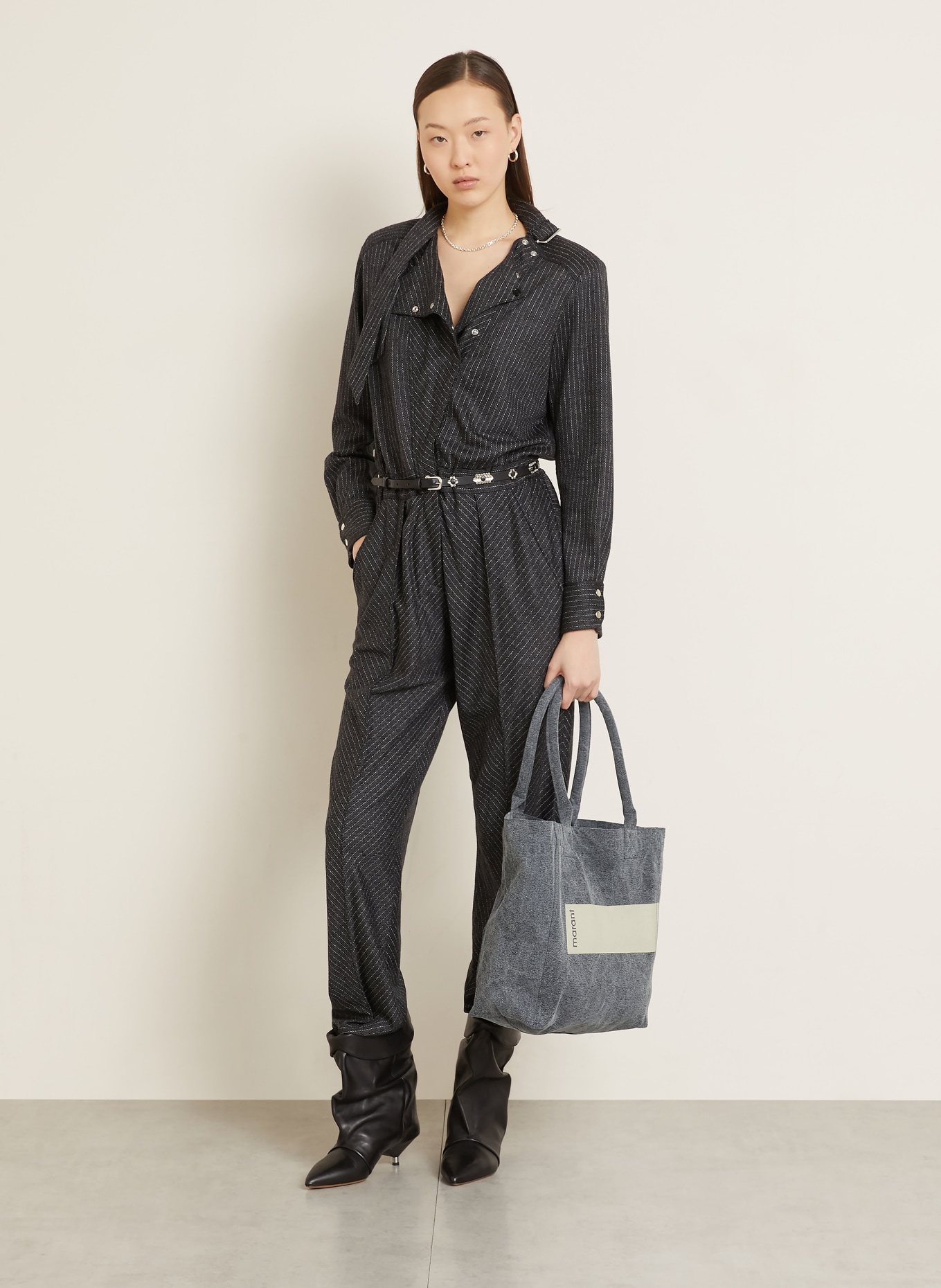 ISABEL MARANT Shopper YENKY SMALL: DUNKELGRAU / ECRU