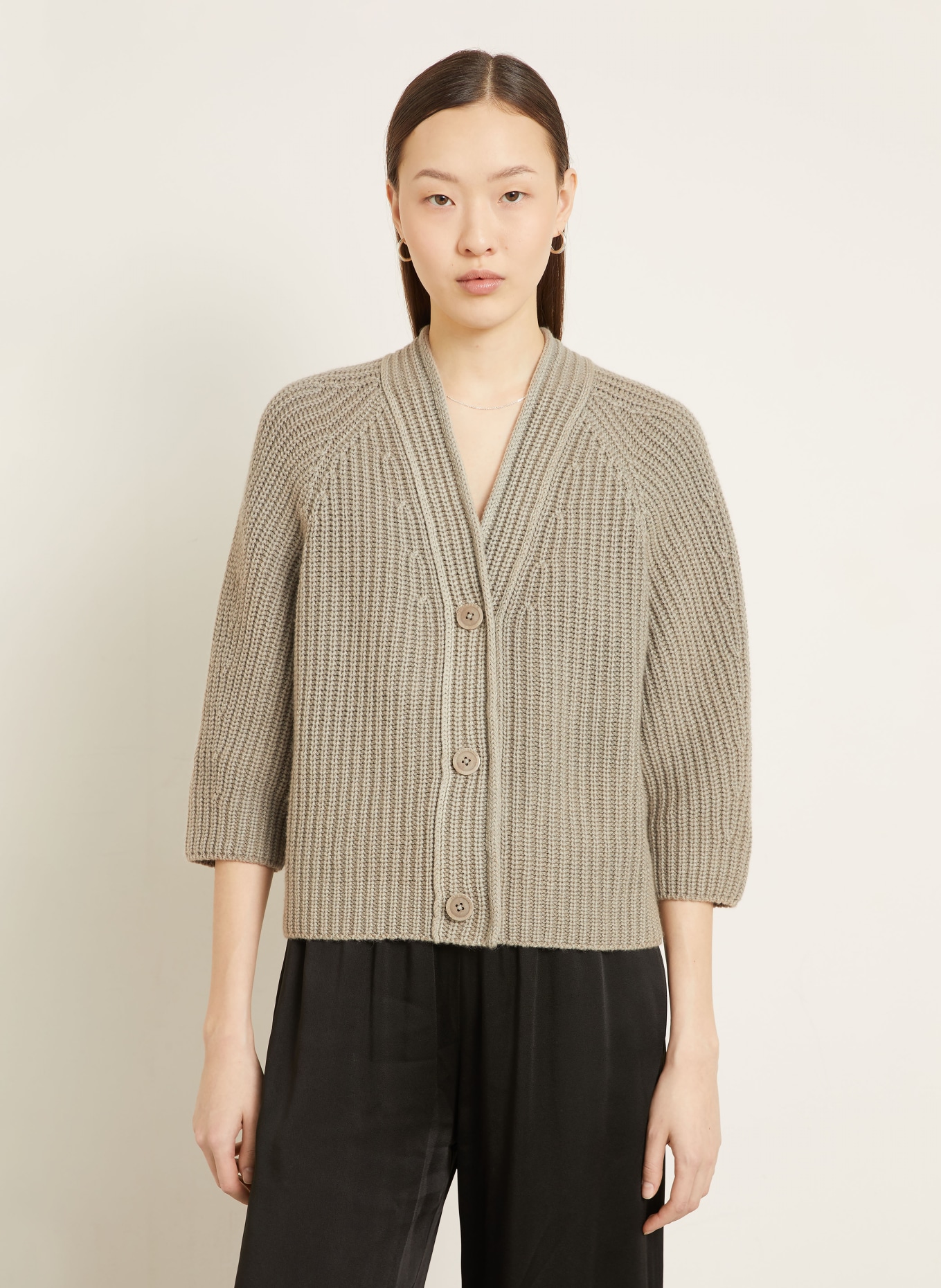 IRIS von ARNIM Strickjacke FALLOU aus Cashmere mit 3/4-Arm: KHAKI