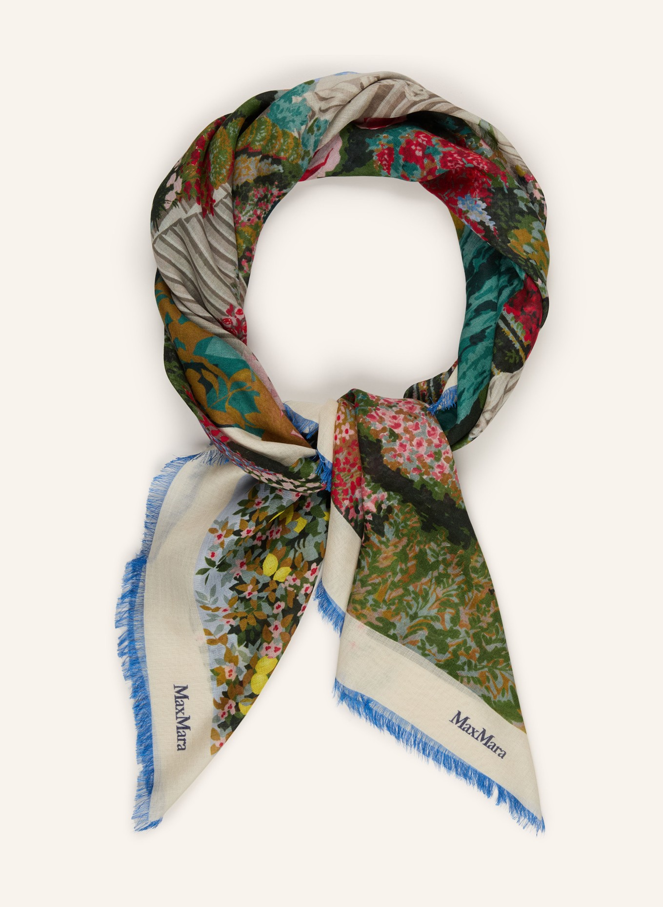 Max Mara Tuch CAMICE mit Seide: GRÜN / BEIGE / ROT