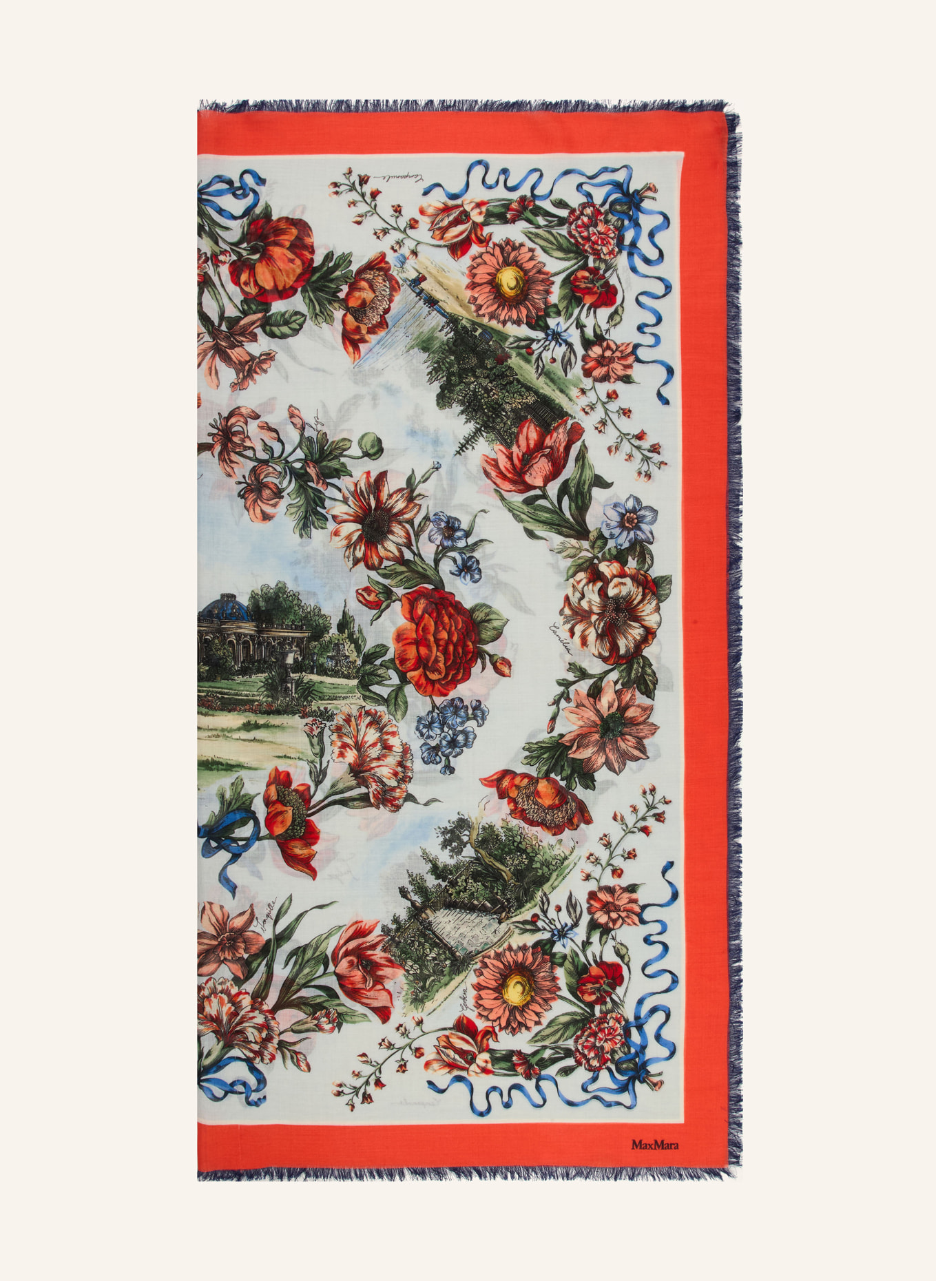 Max Mara Tuch CAMICE mit Seide: HELLBLAU / ROT / DUNKELGRÜN