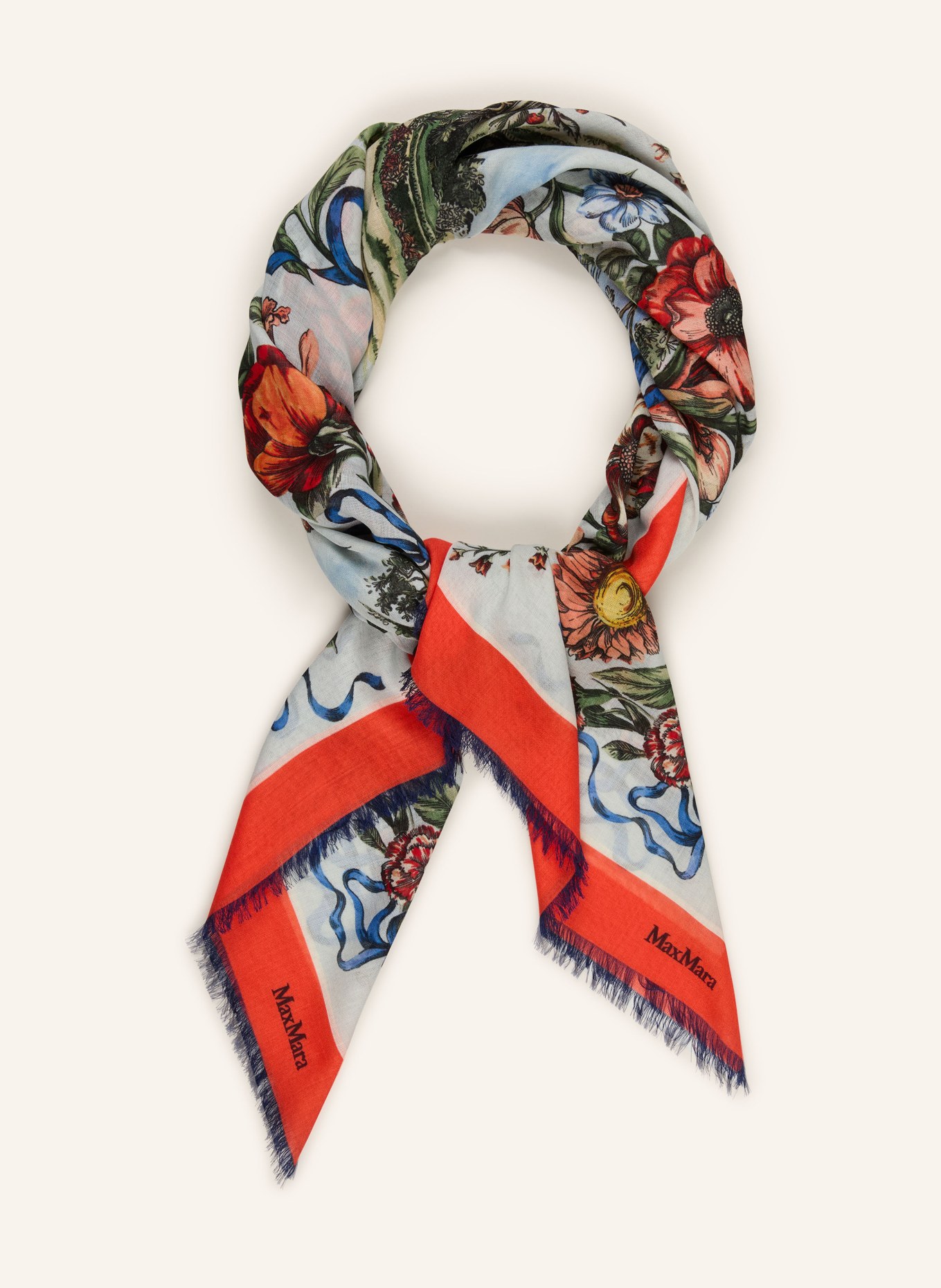 Max Mara Tuch CAMICE mit Seide: HELLBLAU / ROT / DUNKELGRÜN