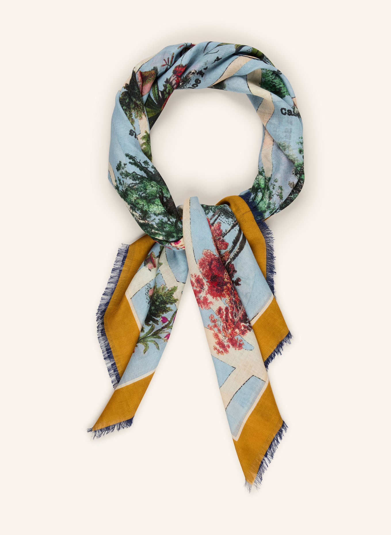 Max Mara Tuch CAMICE mit Seide: HELLBLAU / DUNKELORANGE / DUNKELGRÜN