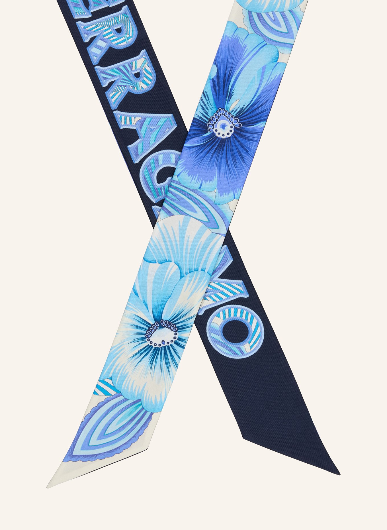 FERRAGAMO Seidenschal: BLAU / ECRU / DUNKELBLAU