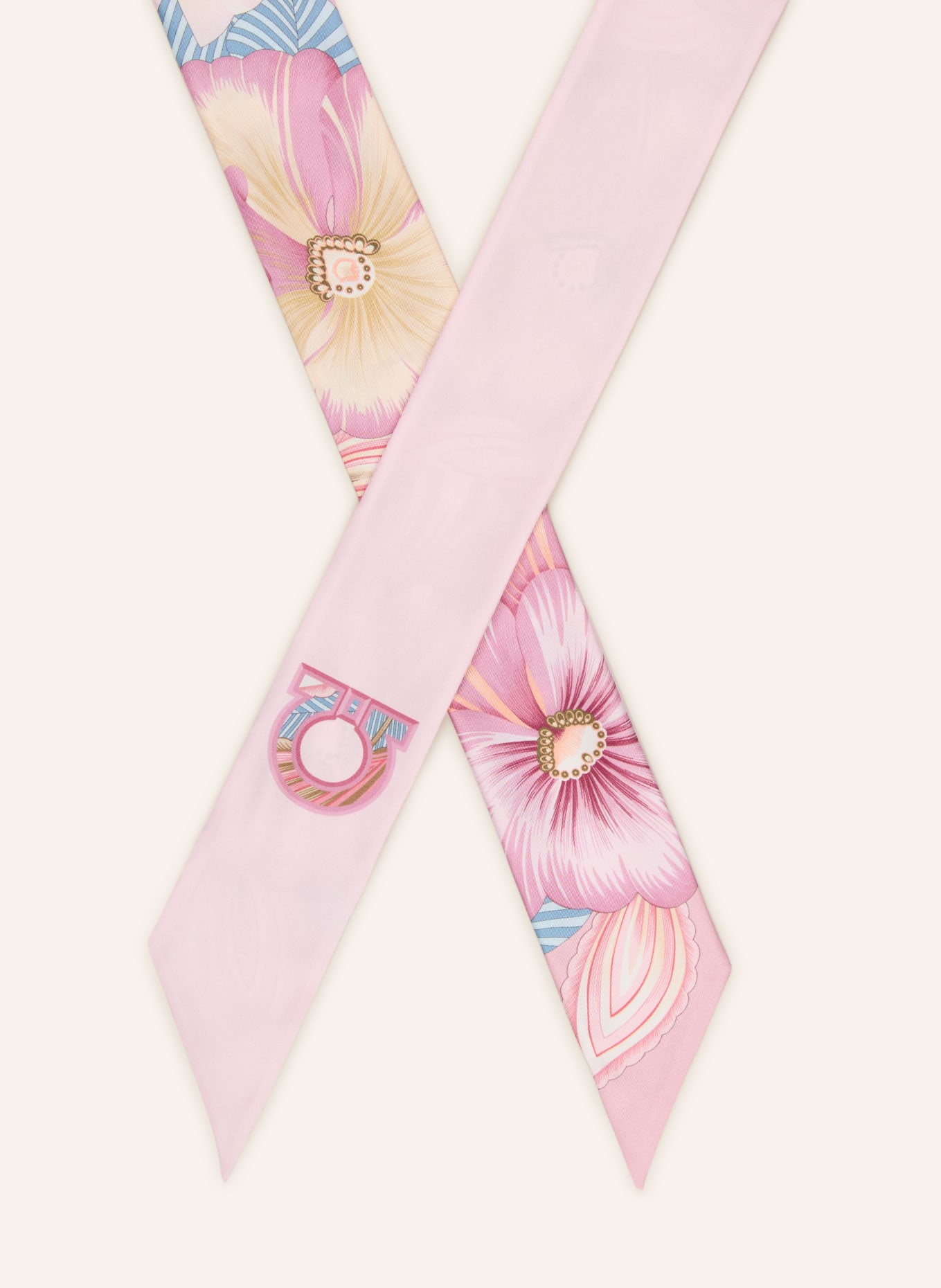 FERRAGAMO hedvábný šátek: RŮŽOVÁ / BÉŽOVÁ / MODRÁ