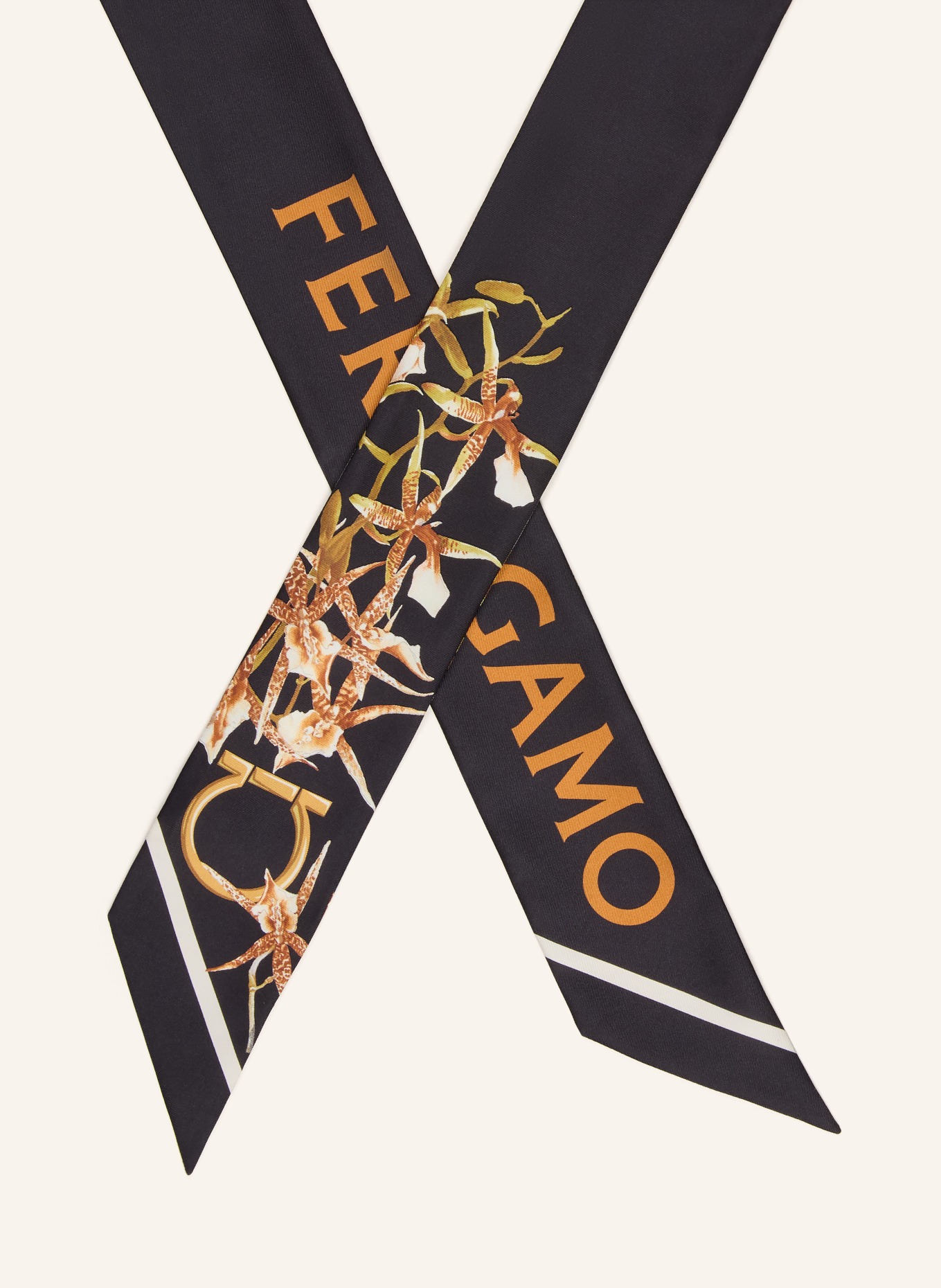 FERRAGAMO Seidenschal: SCHWARZ / BRAUN / CREME