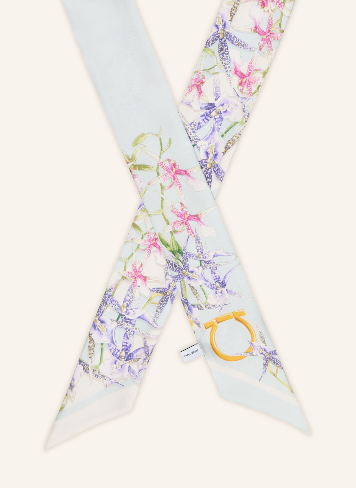 FERRAGAMO hedvábný šátek: TMAVĚ MODRÁ / ZLATÁ / TMAVĚ FIALOVÁ