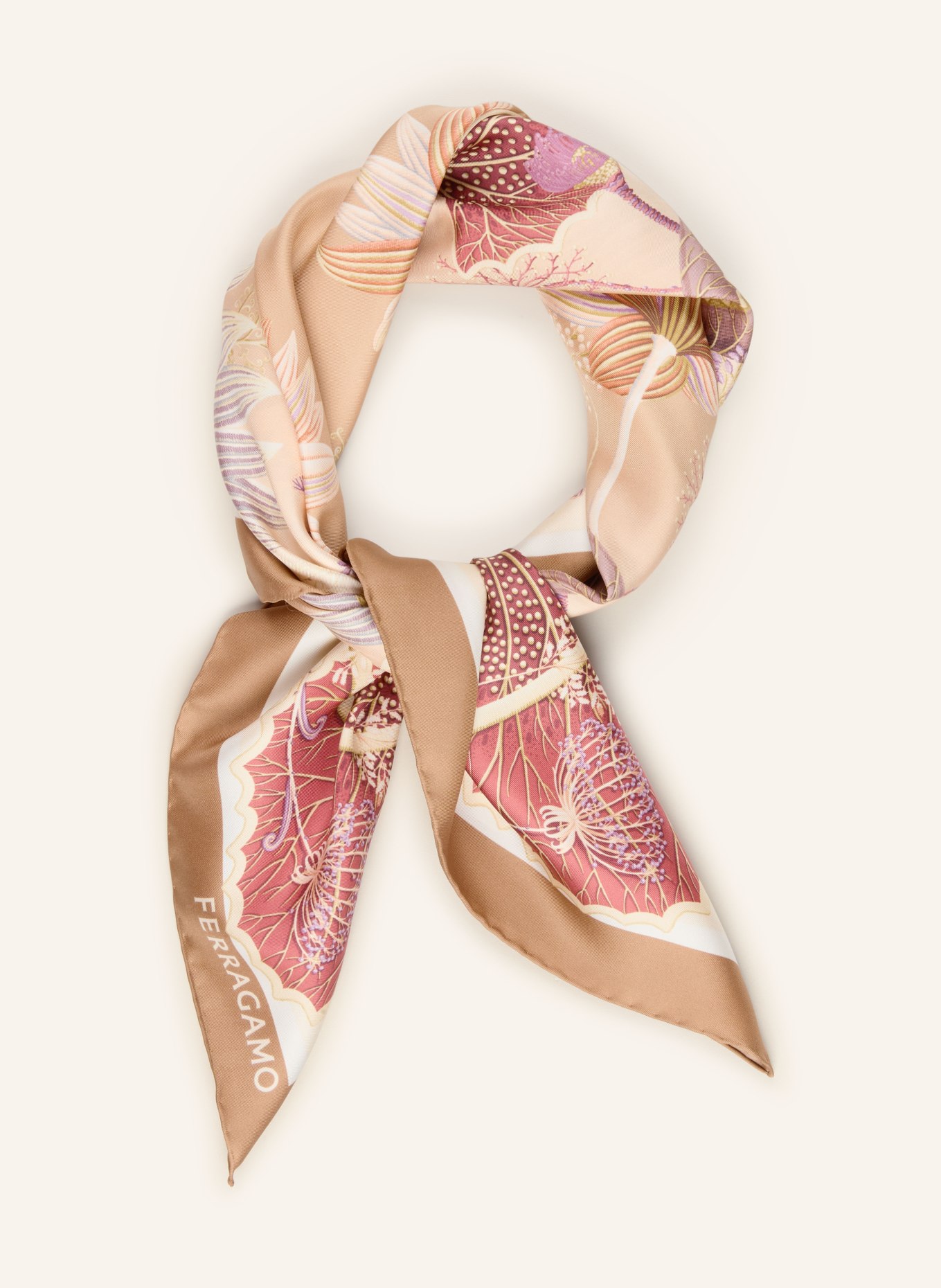 FERRAGAMO Seidentuch: CREME / HELLROT / WEISS