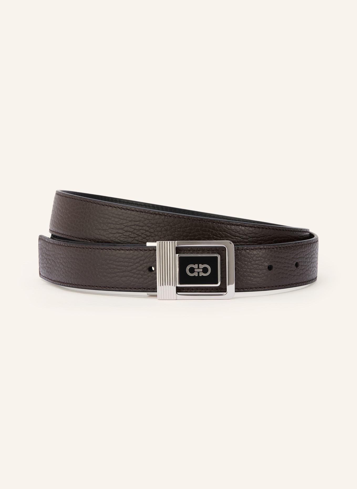 FERRAGAMO leather belt: DARK BROWN / SILVER