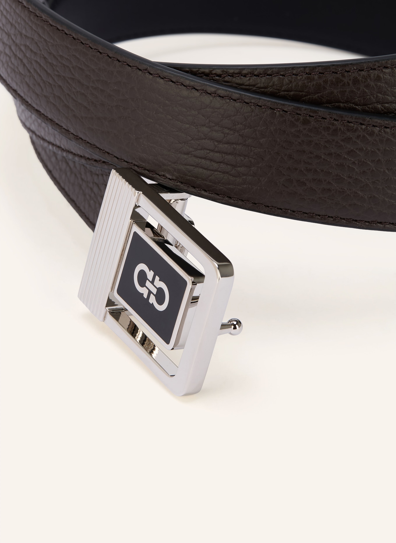 FERRAGAMO leather belt: DARK BROWN / SILVER