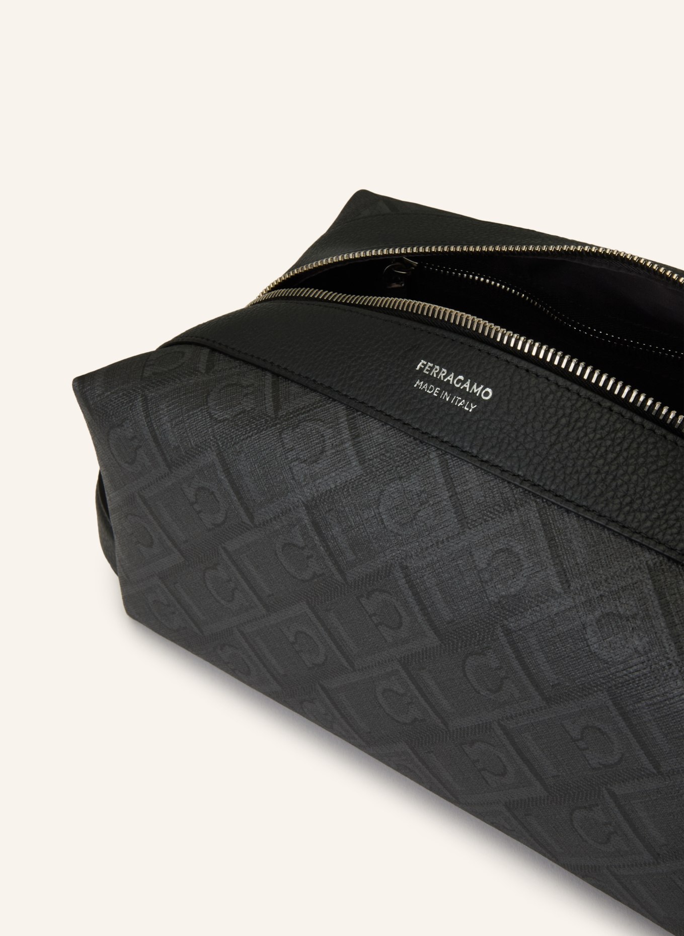 FERRAGAMO Kulturtasche: DUNKELGRAU / GRAU