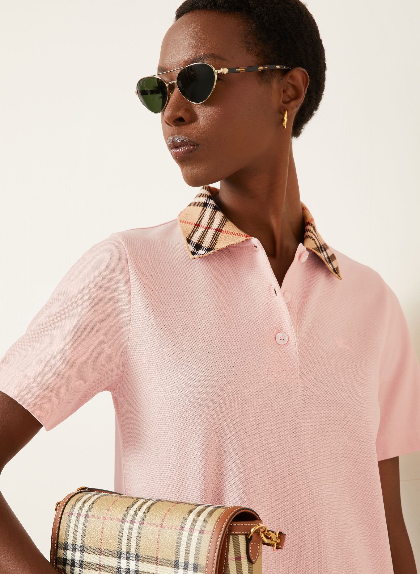 BURBERRY Piqué polo dress: ROSE / LIGHT BROWN / RED