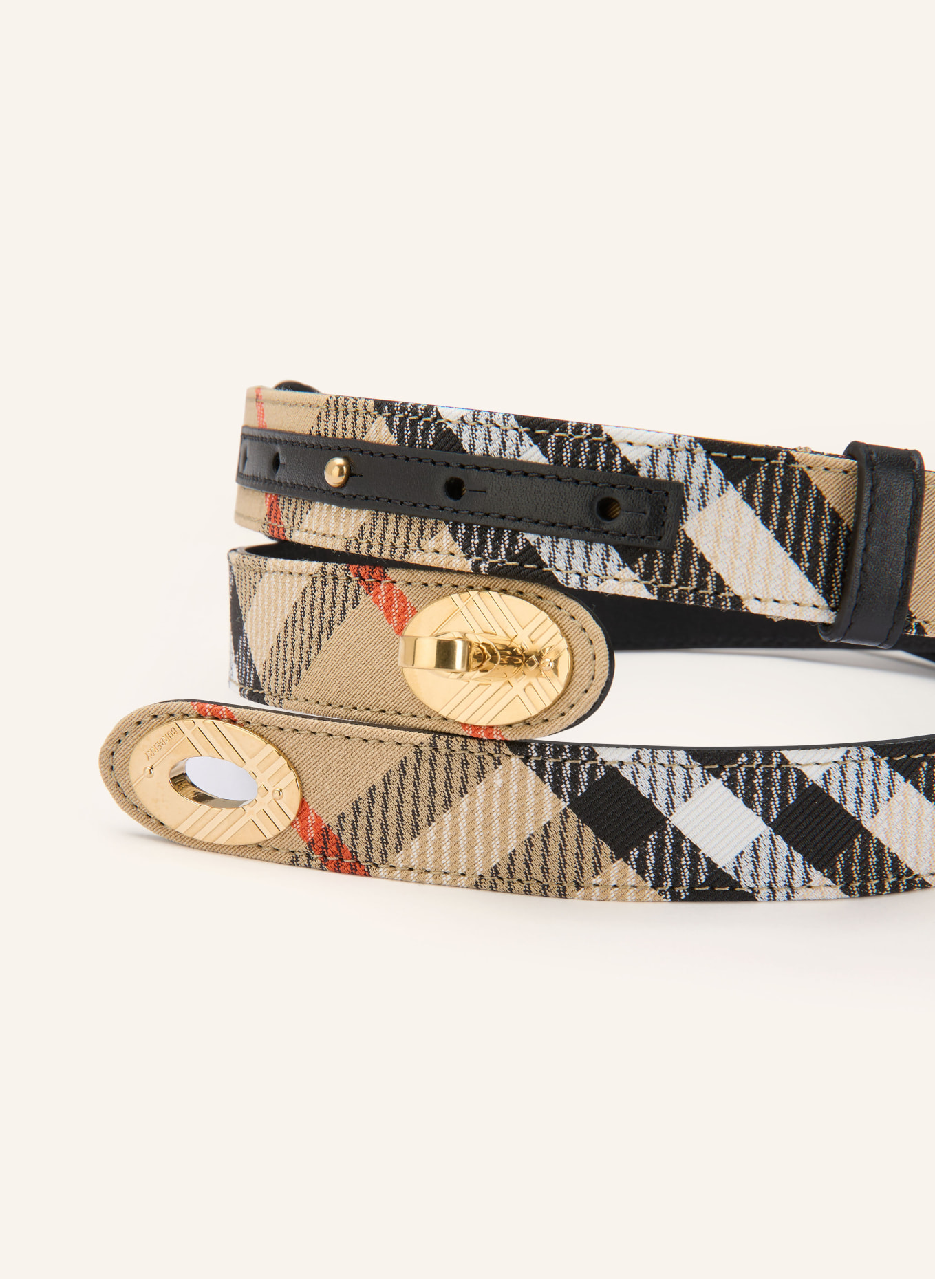 BURBERRY COTSWOLDS belt: BEIGE / RED / BLACK