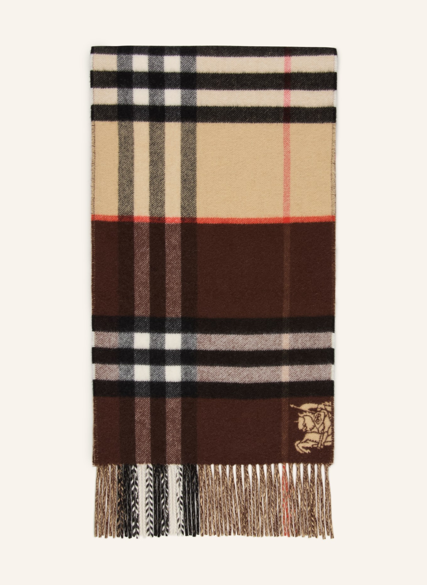 BURBERRY Cashmere-Schal: DUNKELBRAUN / BEIGE / SCHWARZ
