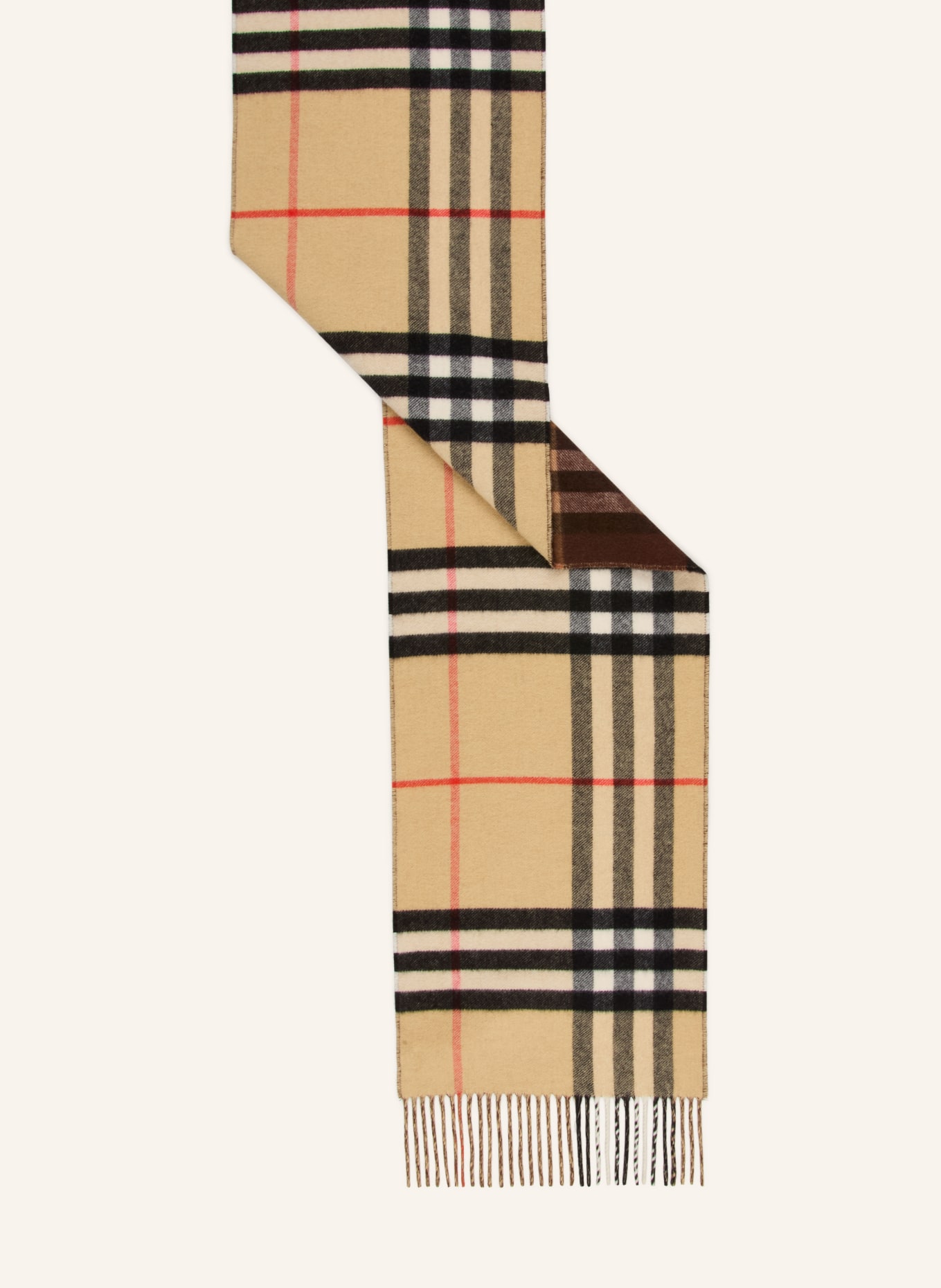 BURBERRY Cashmere-Schal: DUNKELBRAUN / BEIGE / SCHWARZ