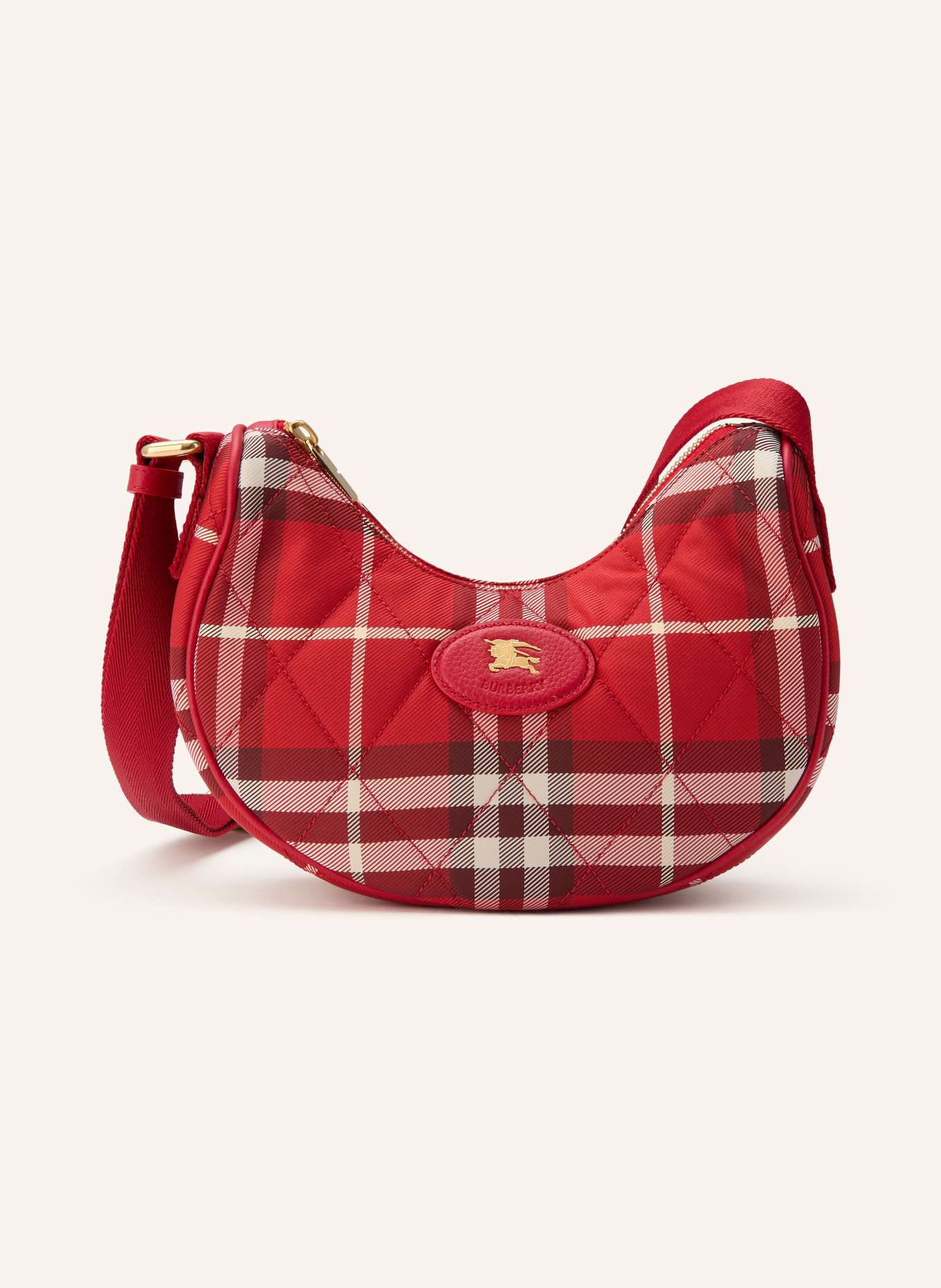 BURBERRY Taška přes rameno HORSESHOE: ČERVENÁ / KRÉMOVÁ / TMAVĚ ČERVENÁ