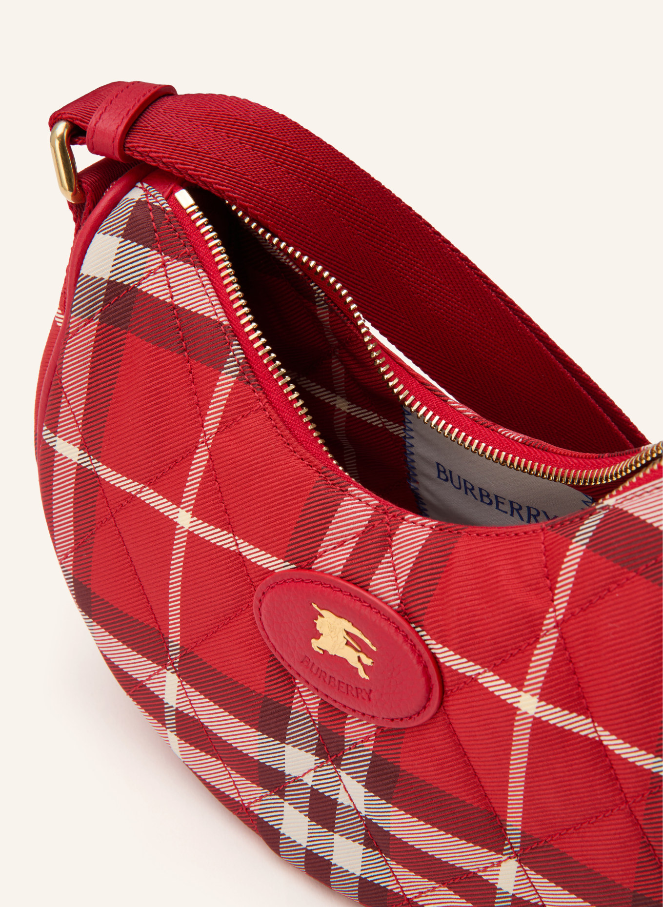 BURBERRY Taška přes rameno HORSESHOE: ČERVENÁ / KRÉMOVÁ / TMAVĚ ČERVENÁ