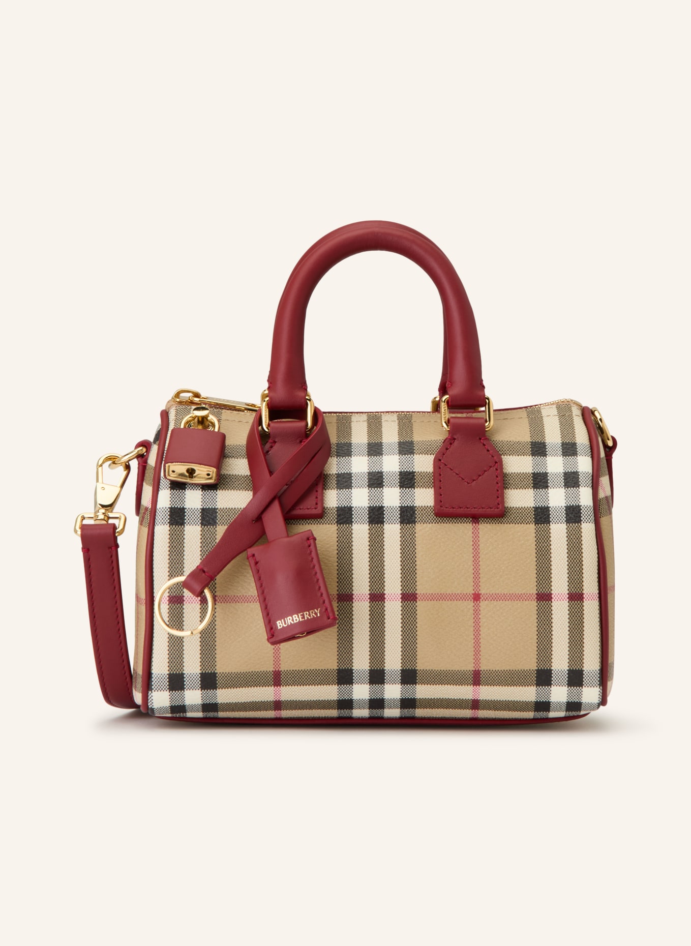 BURBERRY handbag: BEIGE / DARK RED / BLACK
