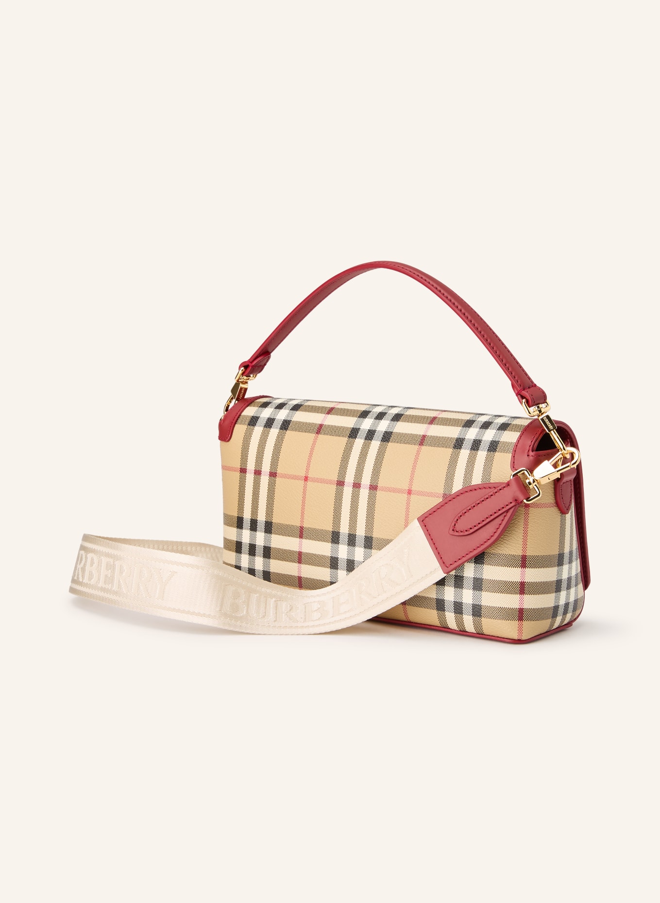 BURBERRY Handtasche NOTE: BEIGE / DUNKELROT / SCHWARZ