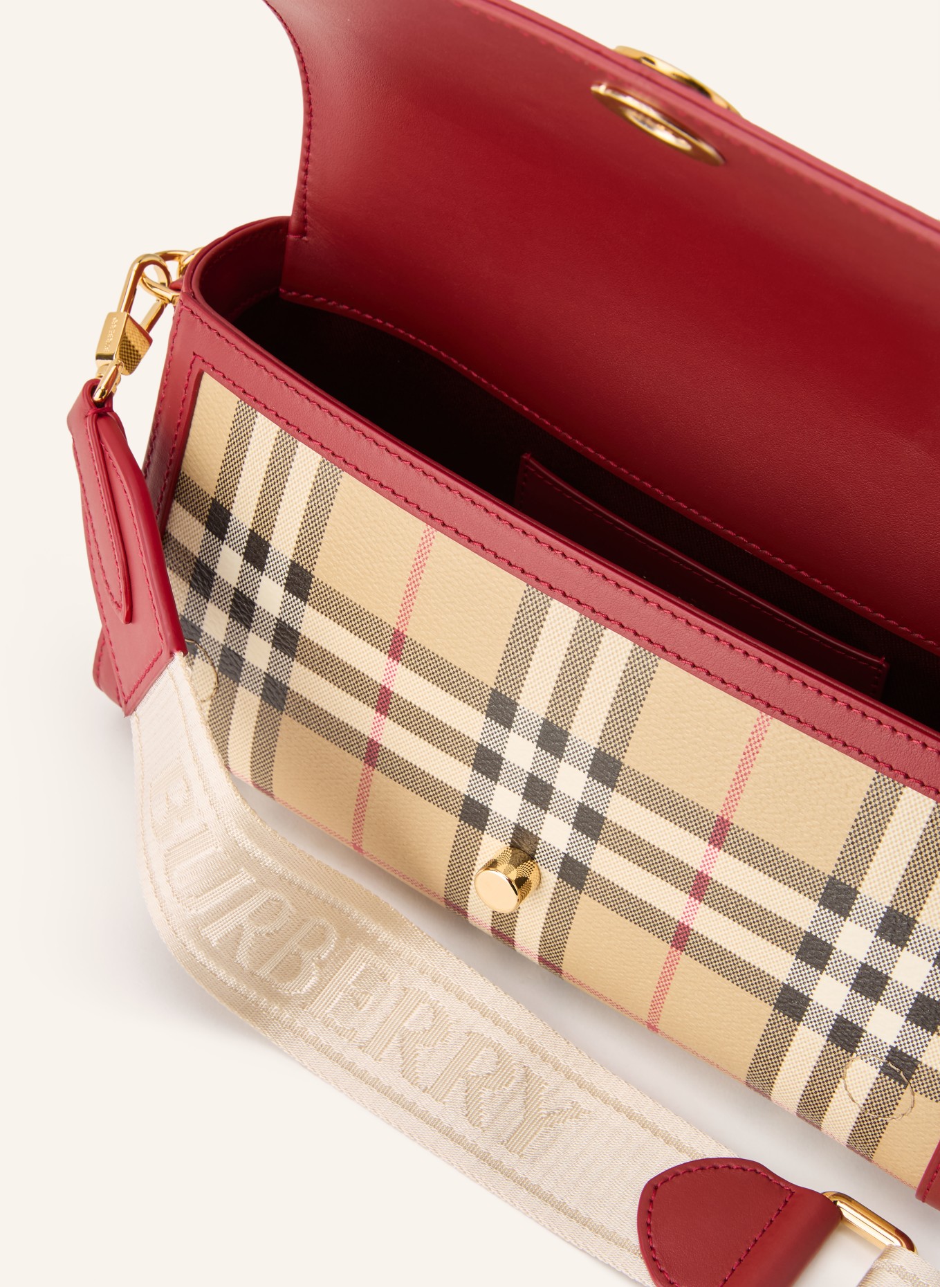 BURBERRY Handtasche NOTE: BEIGE / DUNKELROT / SCHWARZ