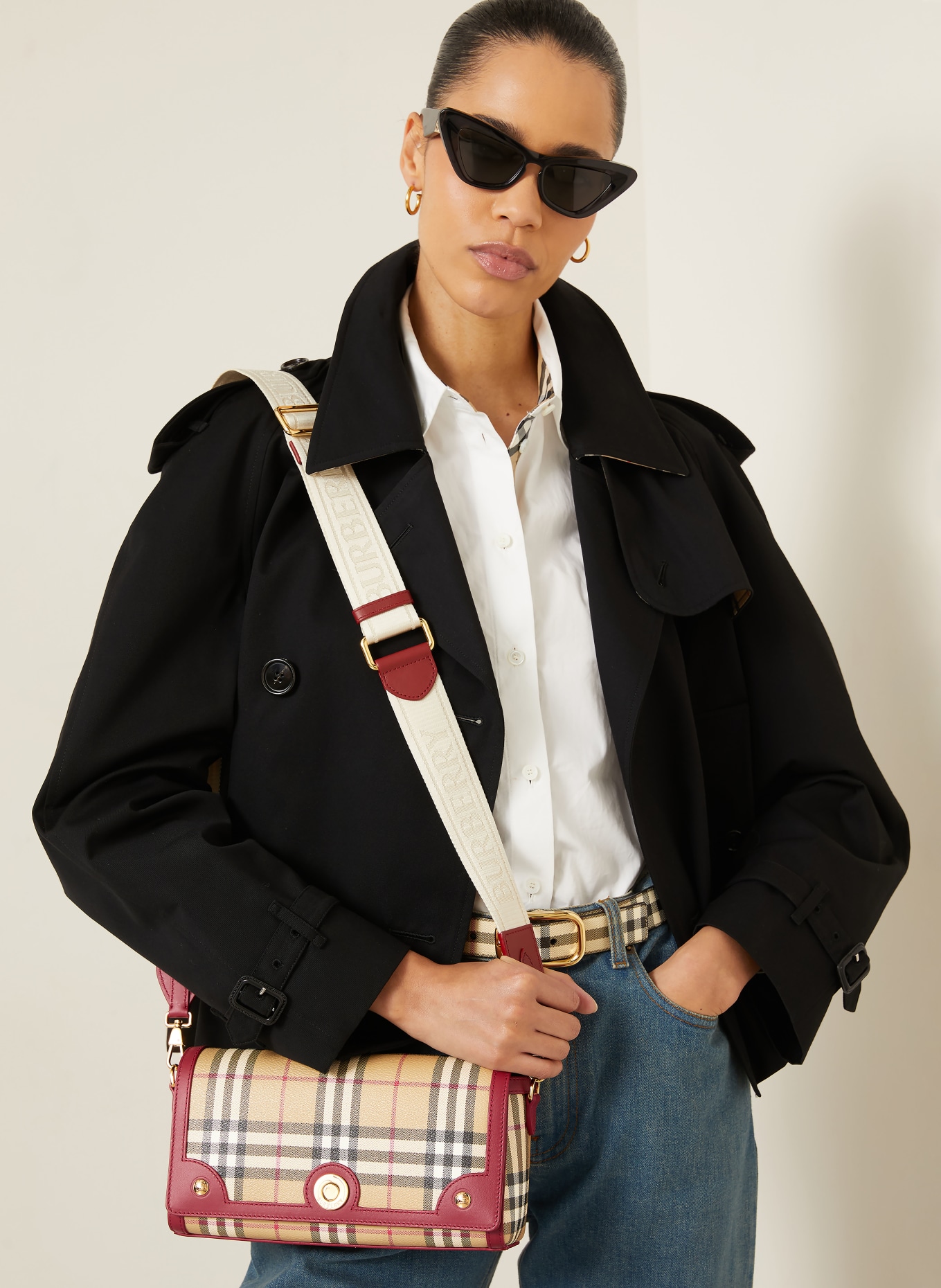 BURBERRY Handtasche NOTE: BEIGE / DUNKELROT / SCHWARZ