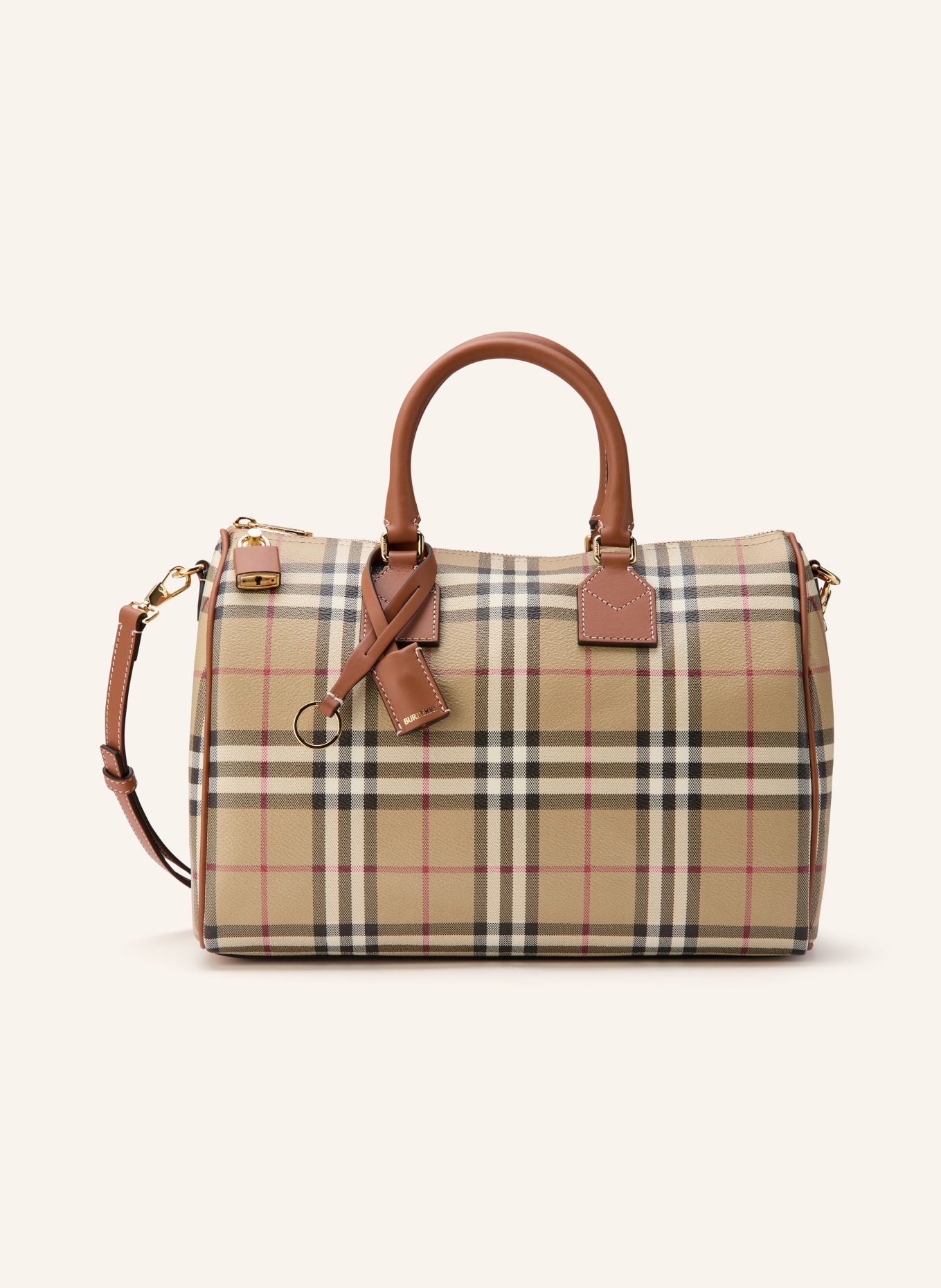 BURBERRY Kabelka BOWLING: BÉŽOVÁ / ČERVENÁ / ČERNÁ