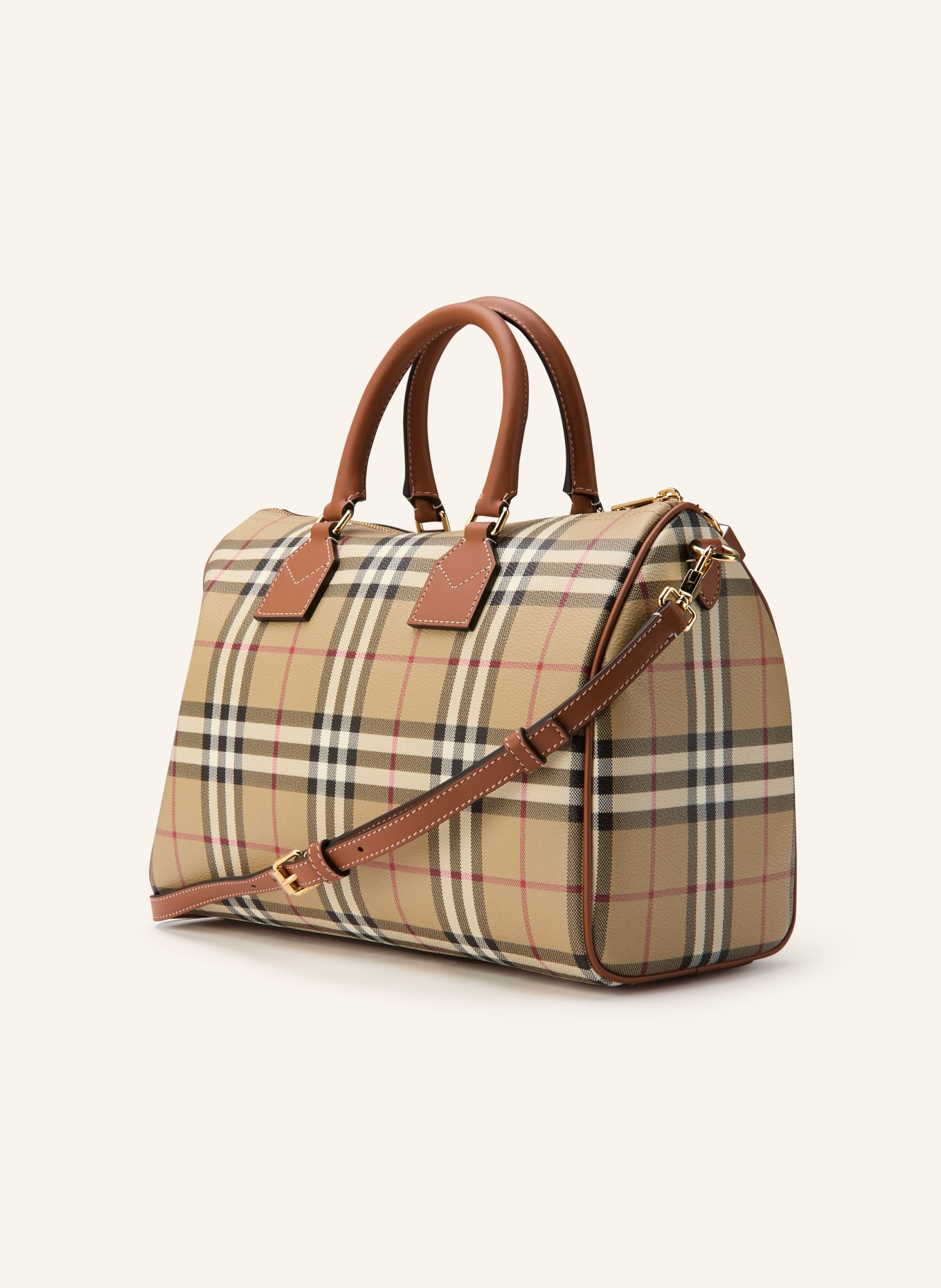 BURBERRY Kabelka BOWLING: BÉŽOVÁ / ČERVENÁ / ČERNÁ