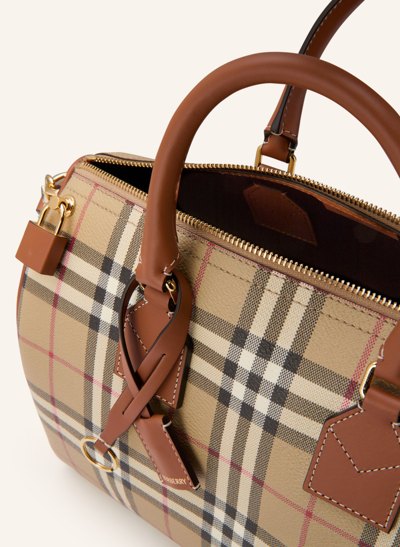 BURBERRY Kabelka BOWLING: BÉŽOVÁ / ČERVENÁ / ČERNÁ