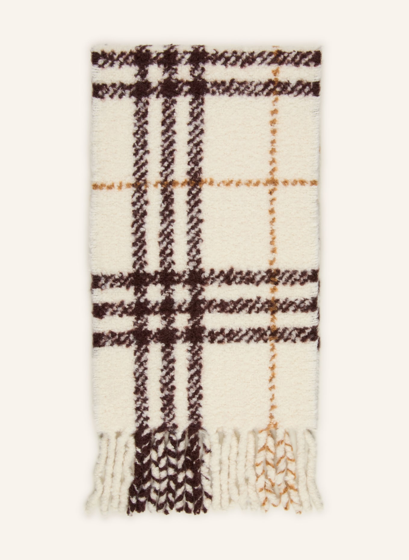 BURBERRY Alpaka-Schal aus Bouclé: CREME / COGNAC / DUNKELBRAUN