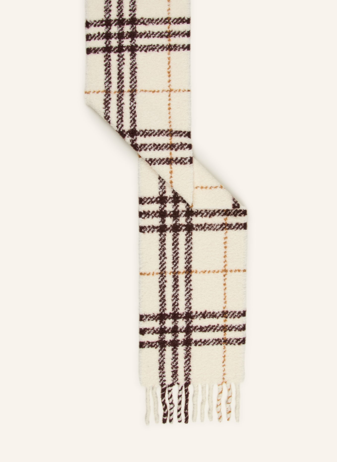 BURBERRY Alpaka-Schal aus Bouclé: CREME / COGNAC / DUNKELBRAUN