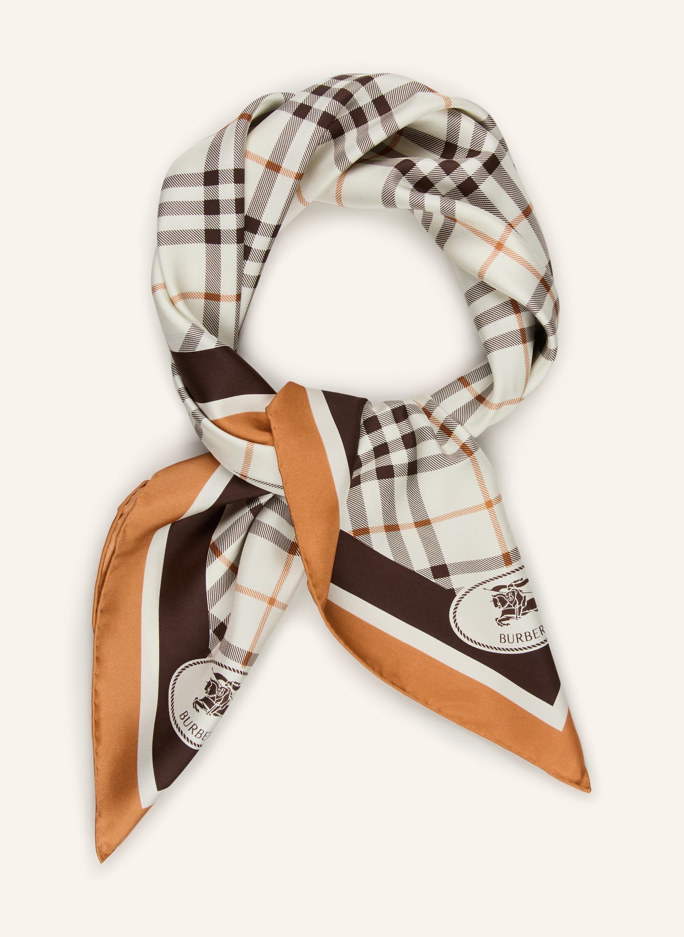 BURBERRY silk scarf: CREAM / COGNAC / DARK BROWN