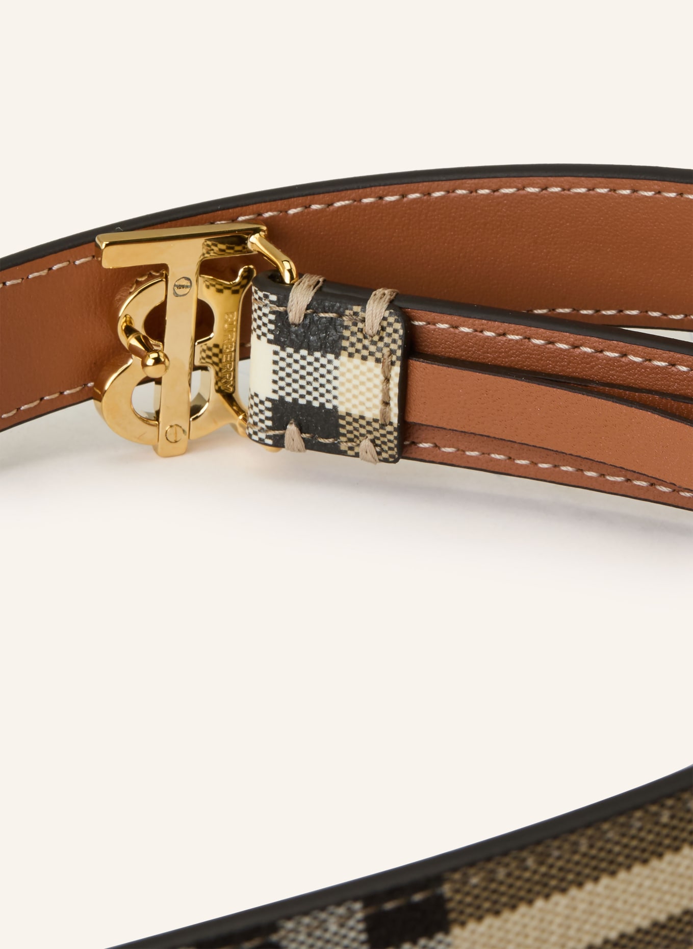 BURBERRY Ledergürtel: BEIGE / ROT / SCHWARZ