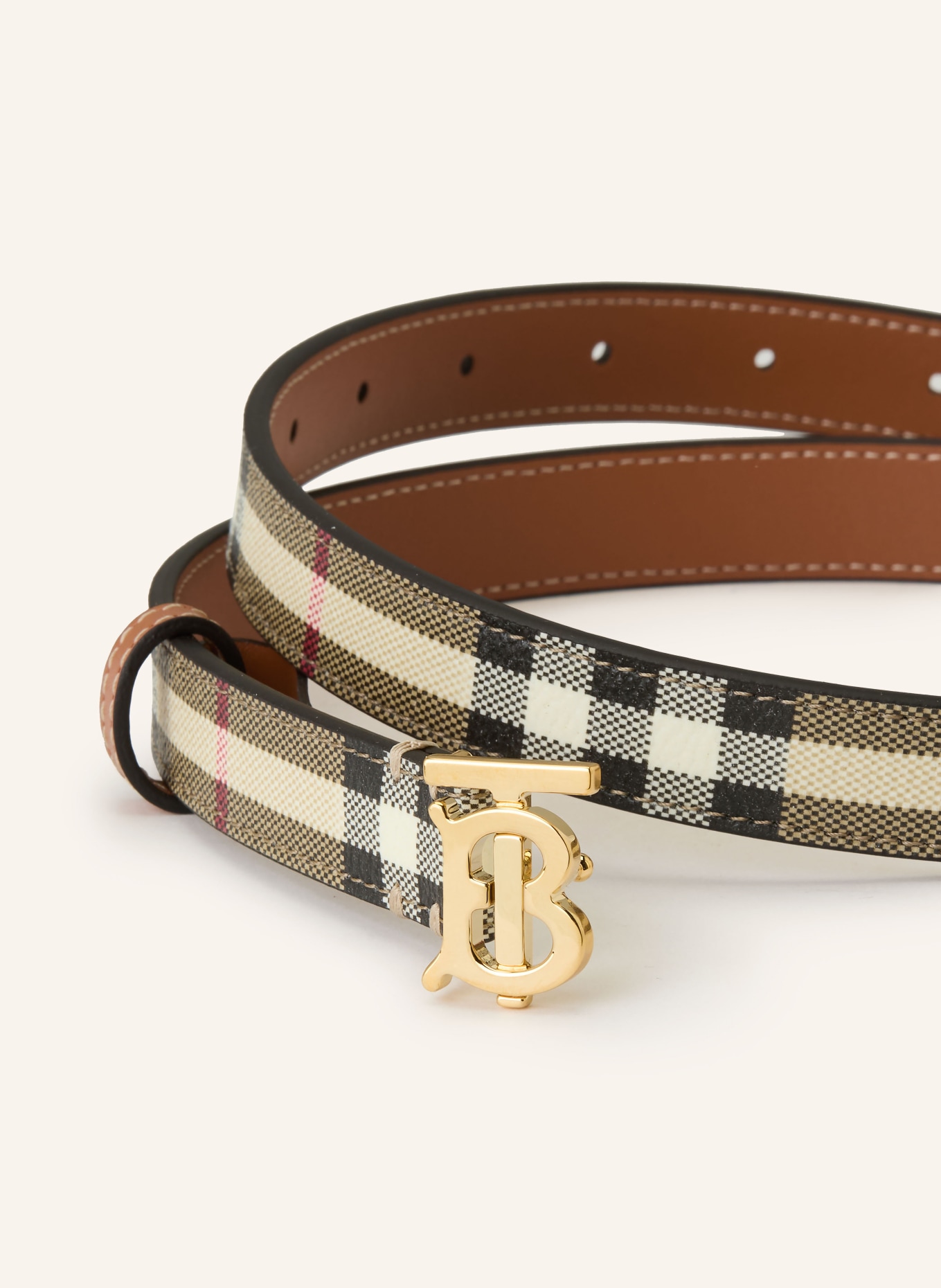 BURBERRY Ledergürtel: BEIGE / ROT / SCHWARZ