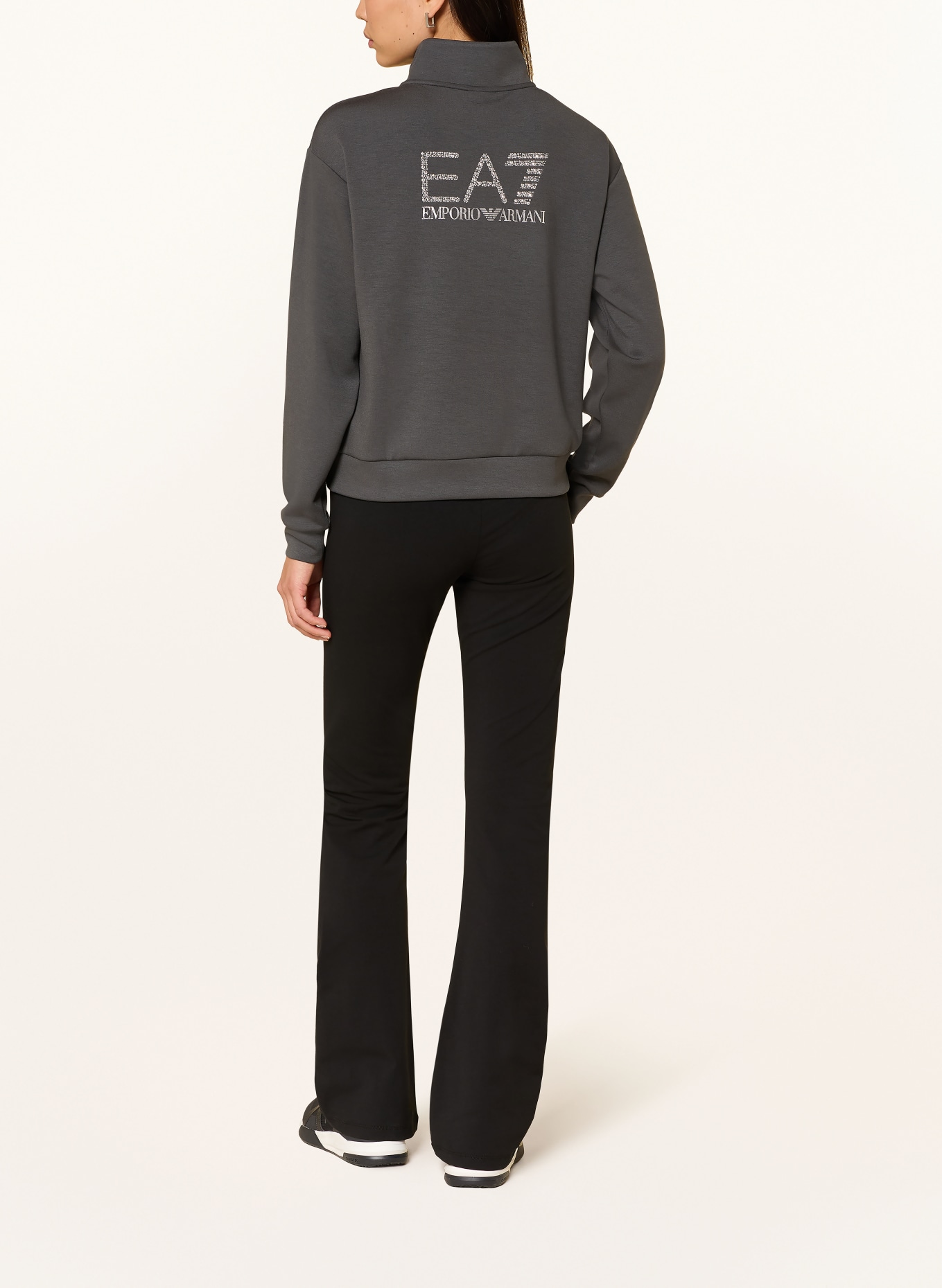 EA7 EMPORIO ARMANI Sweatshirt jacket with gemstones: DARK GRAY
