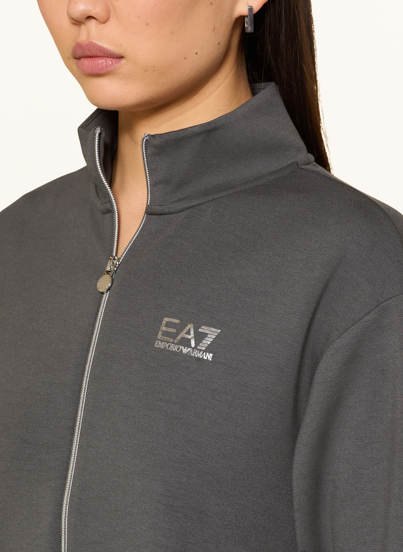EA7 EMPORIO ARMANI Sweatshirt jacket with gemstones: DARK GRAY
