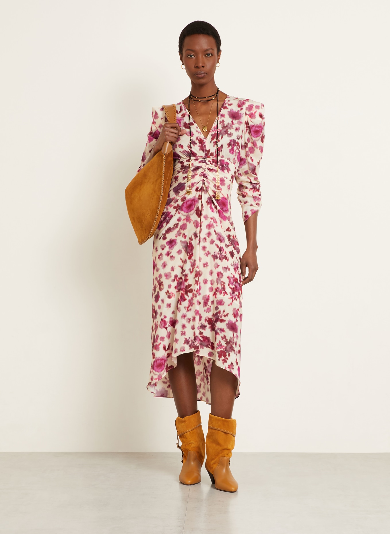 ISABEL MARANT Cocktailkleid ALBINI aus Seide mit 3/4-Arm: FUCHSIA / CREME
