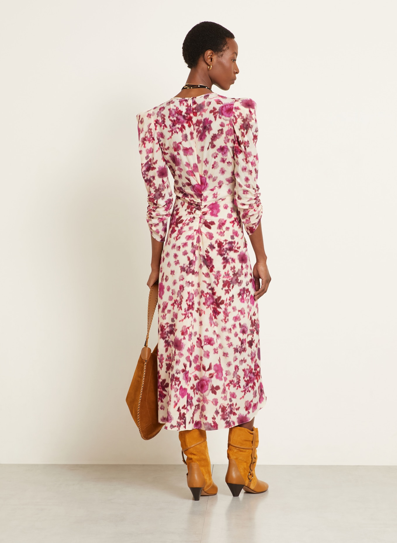 ISABEL MARANT Cocktailkleid ALBINI aus Seide mit 3/4-Arm: FUCHSIA / CREME