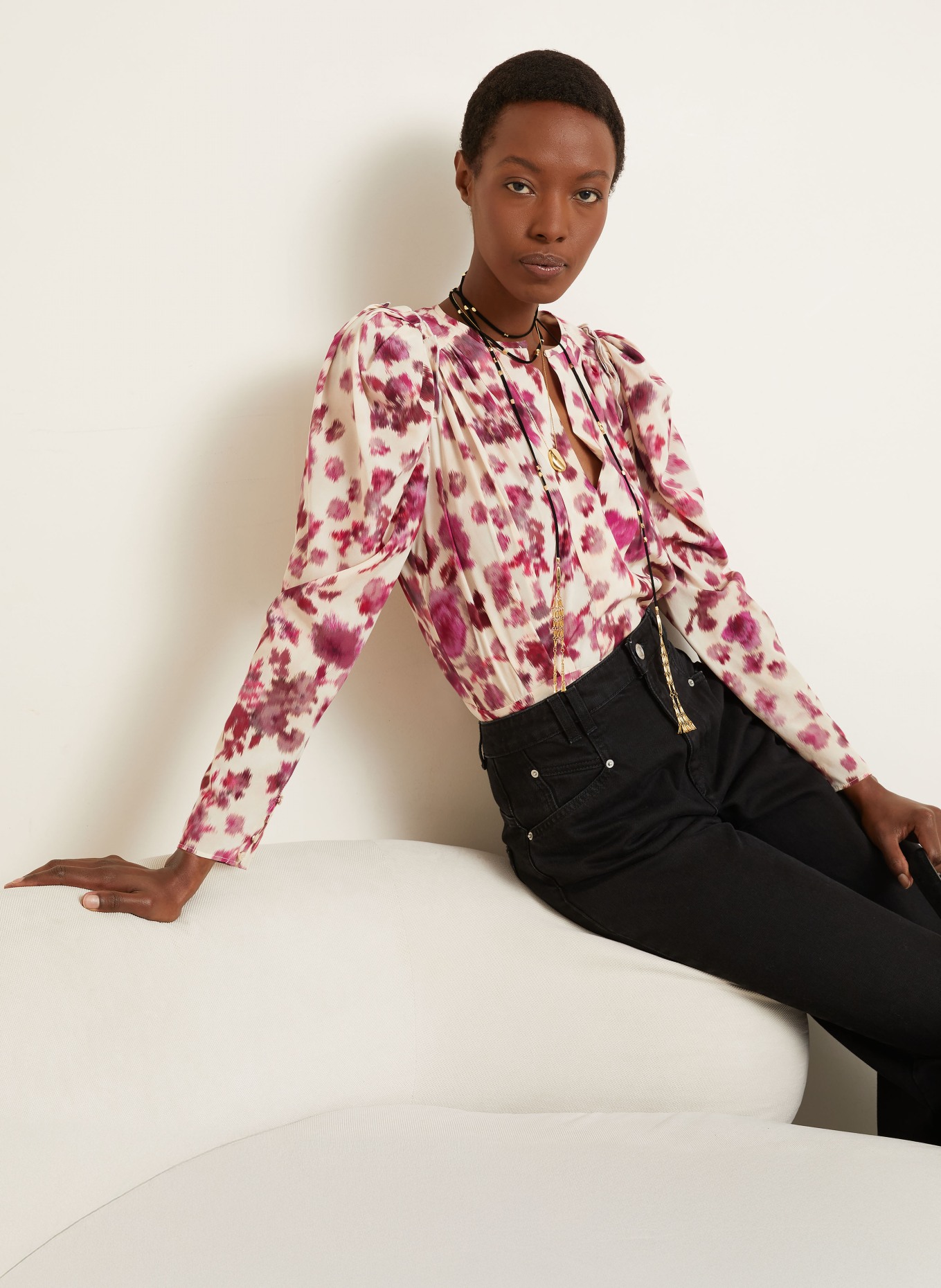 ISABEL MARANT Blusenshirt ZARGA aus Seide: FUCHSIA / CREME