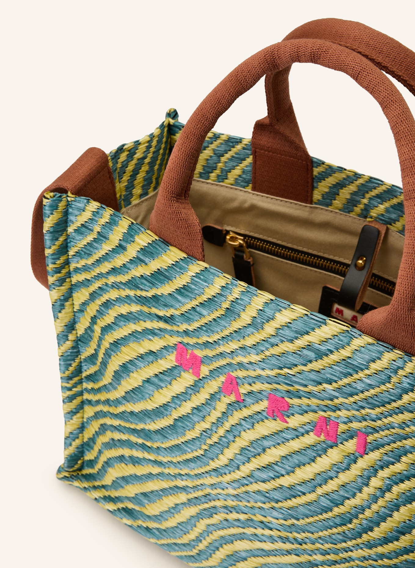 MARNI Shopper SMALL: PETROL / BRAUN / HELLGRÜN