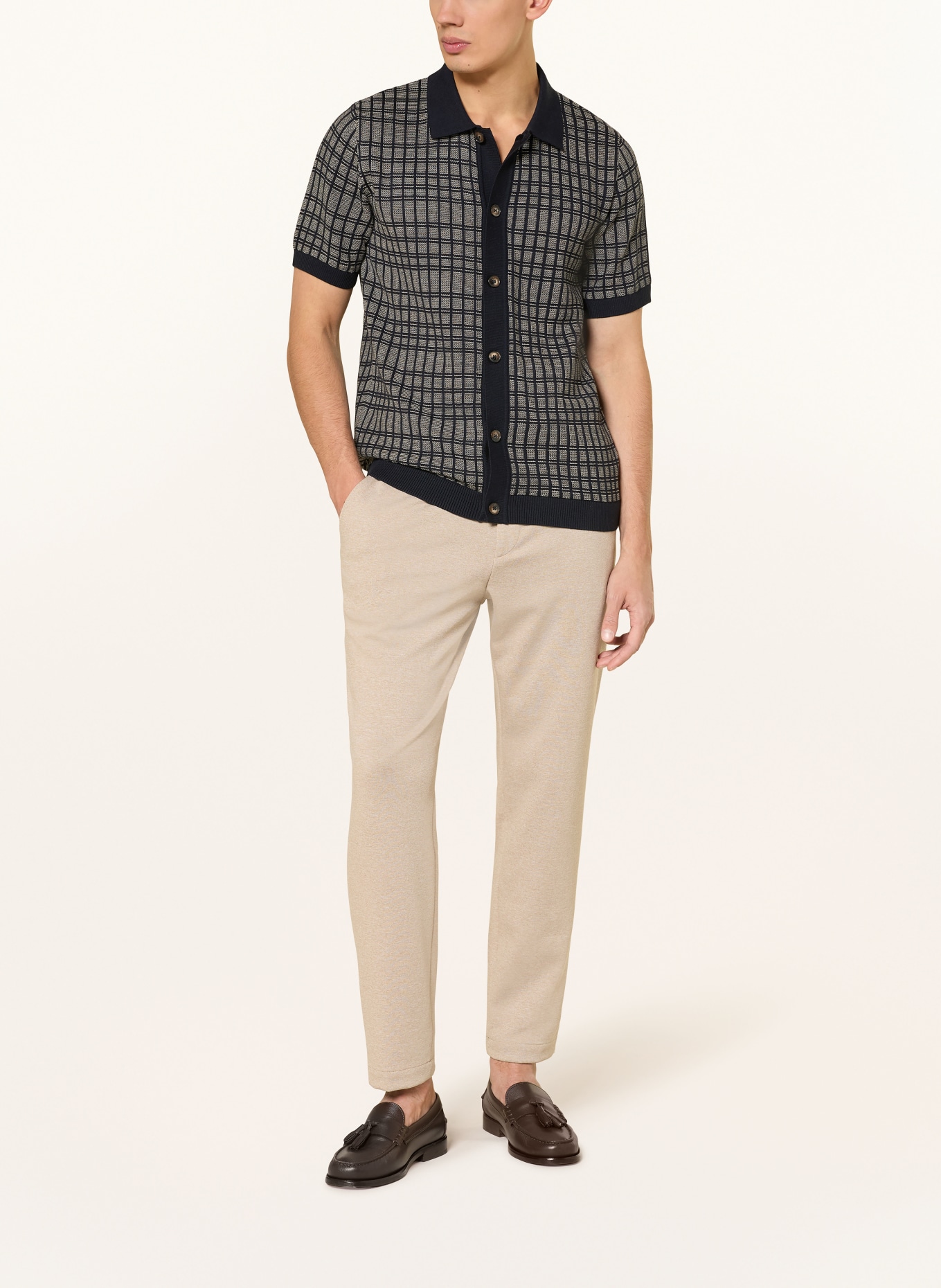 CINQUE Strickhemd CIYARO Extra Slim Fit: DUNKELBLAU / WEISS