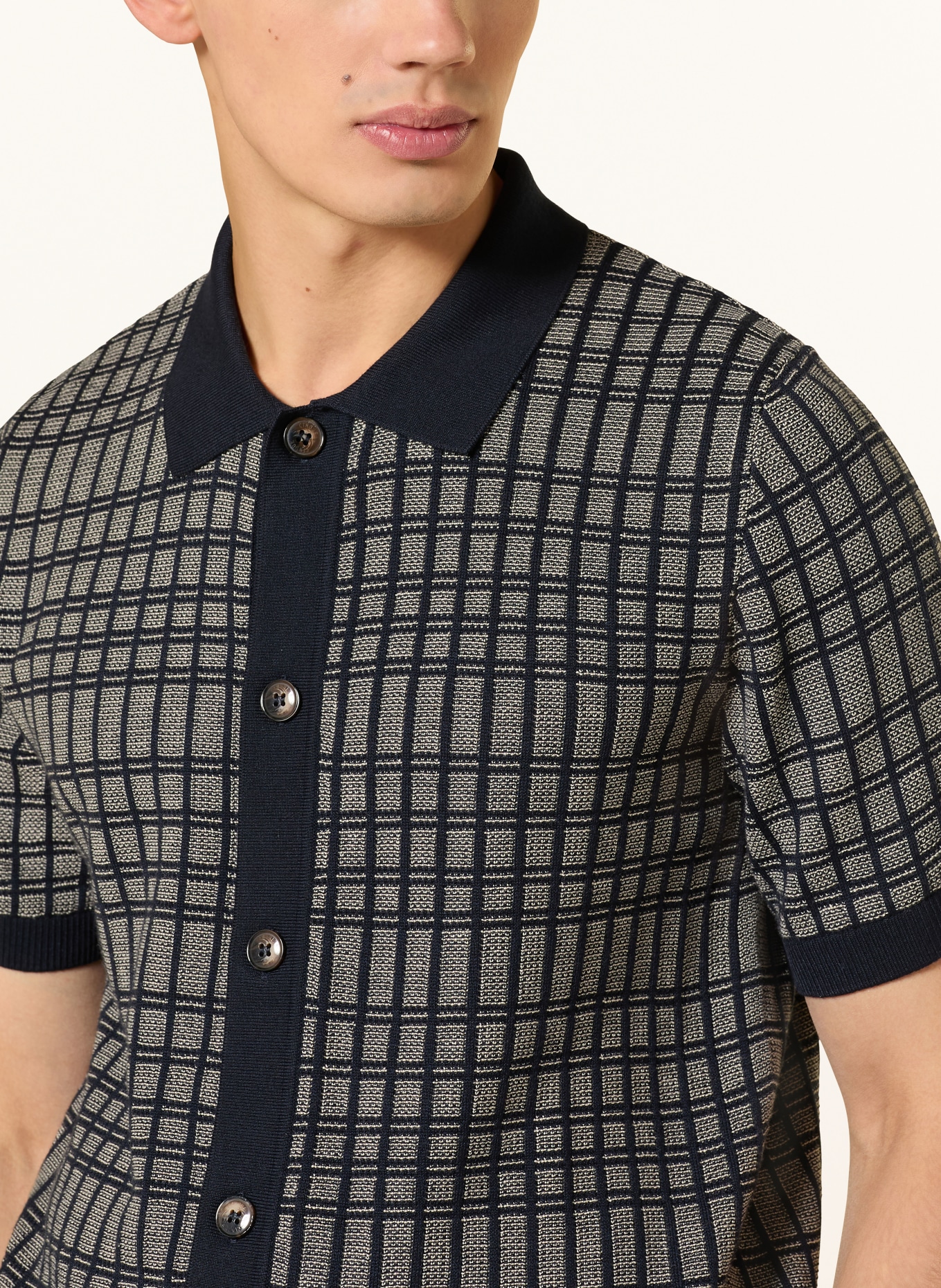 CINQUE Strickhemd CIYARO Extra Slim Fit: DUNKELBLAU / WEISS