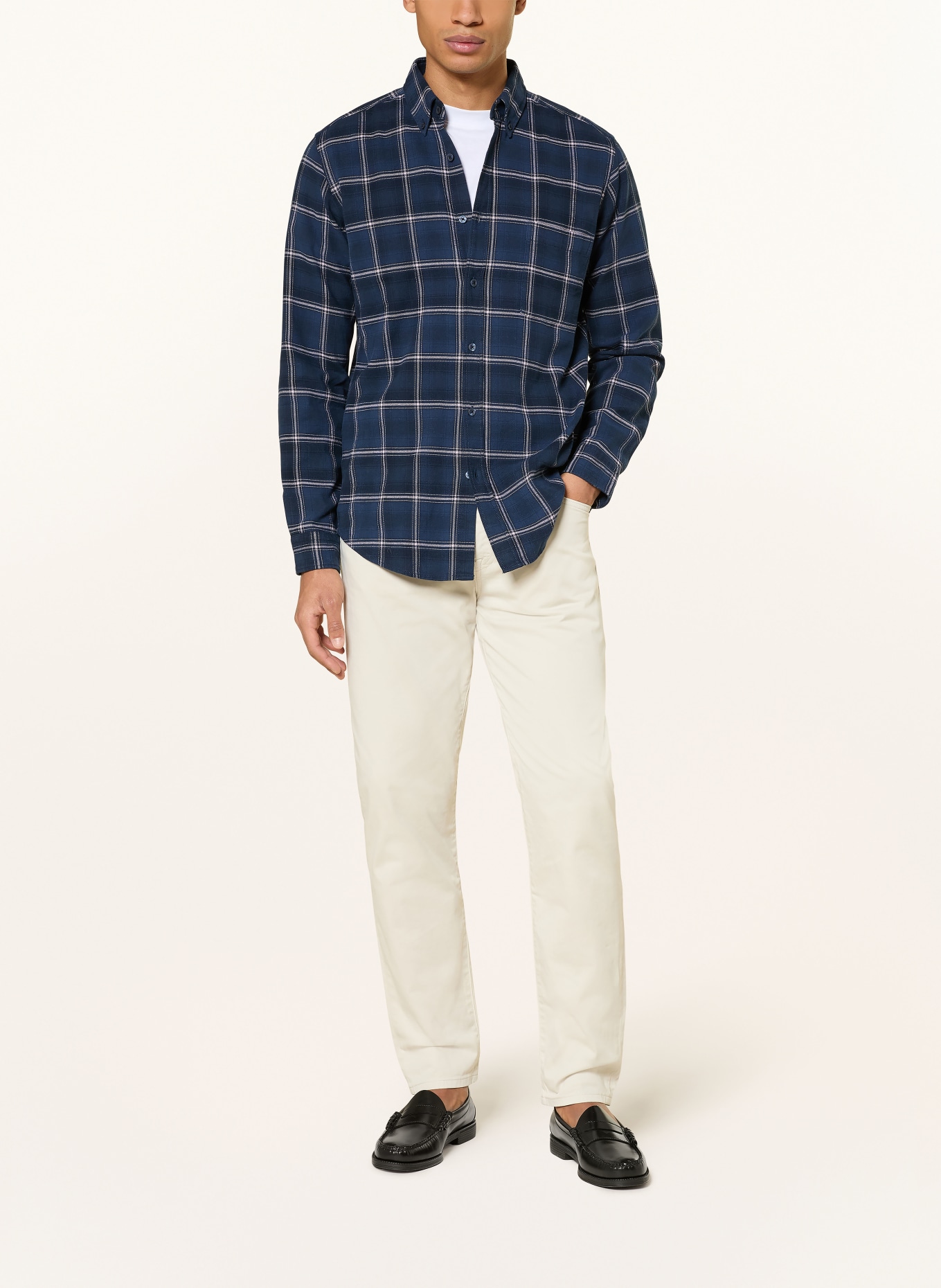 BOSS Flanellhemd RICKERT Regular Fit: DUNKELBLAU / ROSA