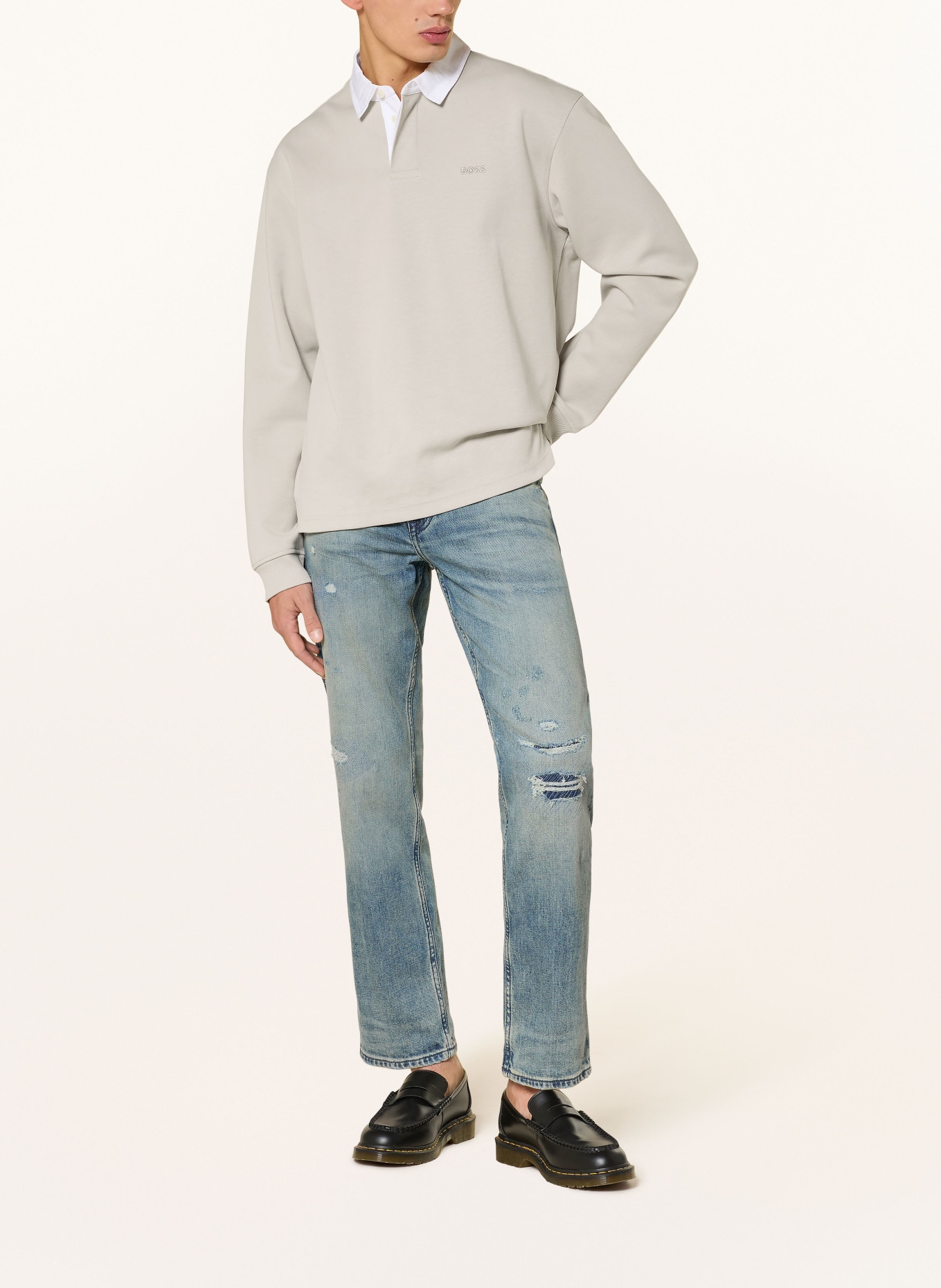 BOSS Jerseyové polo tričko EXIS: ŠEDÁ / BÍLÁ