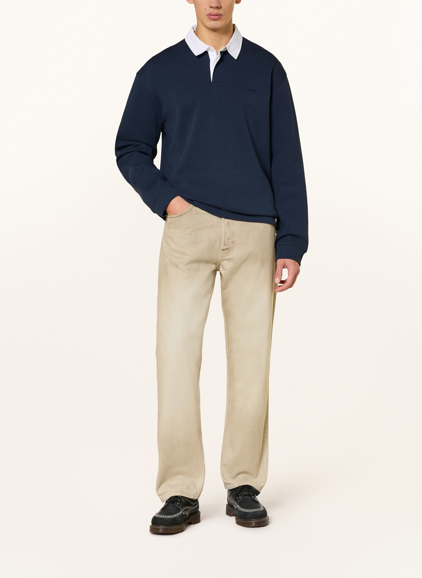 BOSS Jerseyové polo tričko EXIS: TMAVĚ MODRÁ / BÍLÁ