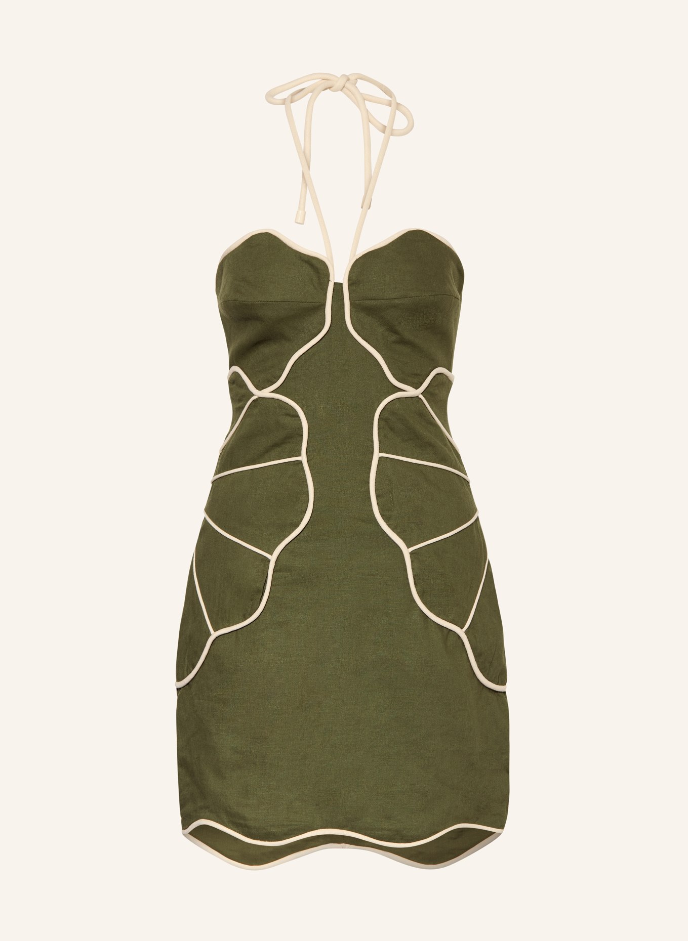 FARM RIO Sukienka GREEN WAVY z lnem: OLIWKOWY / ECRU