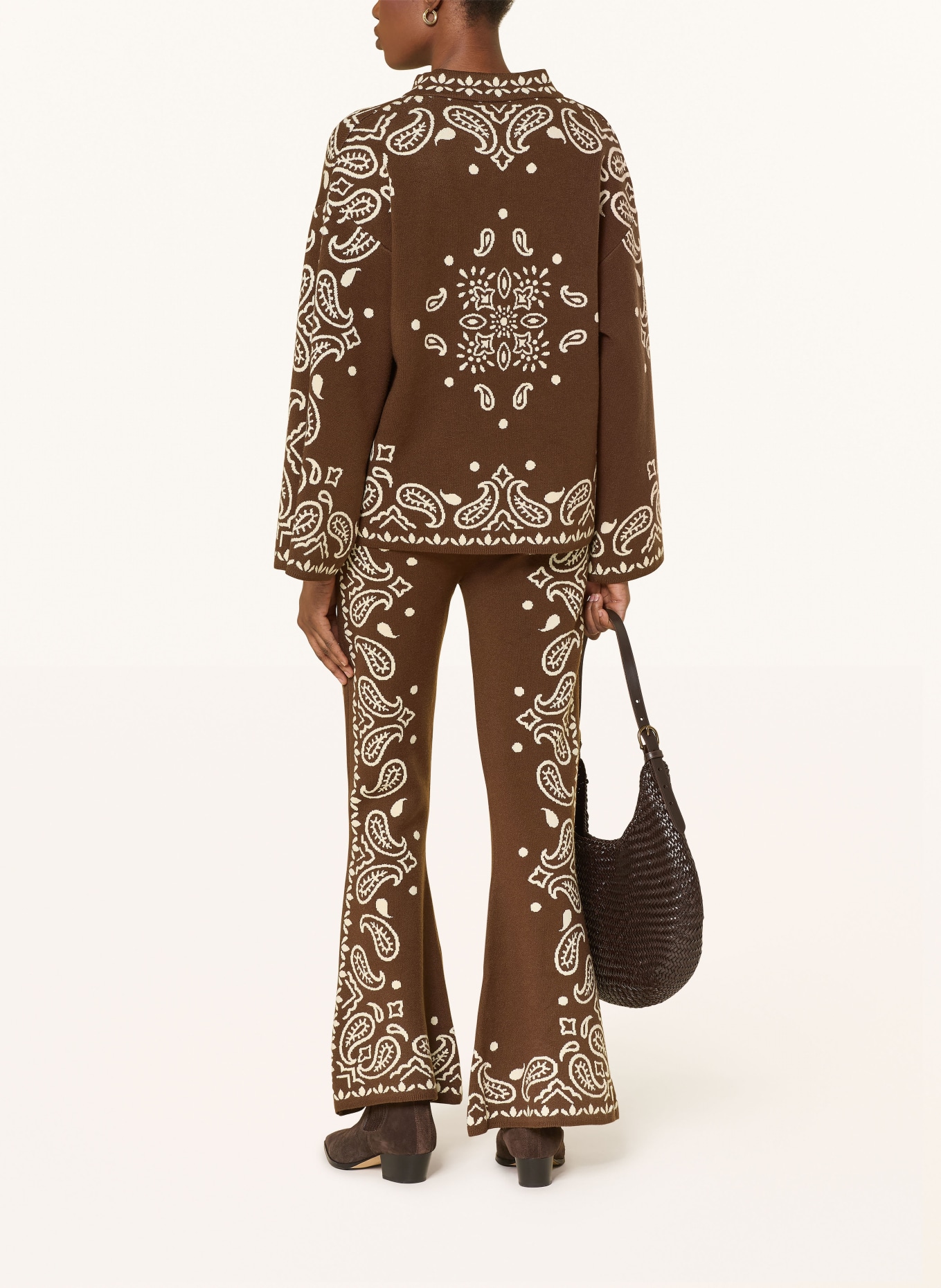 FARM RIO knit pants: DARK BROWN / WHITE