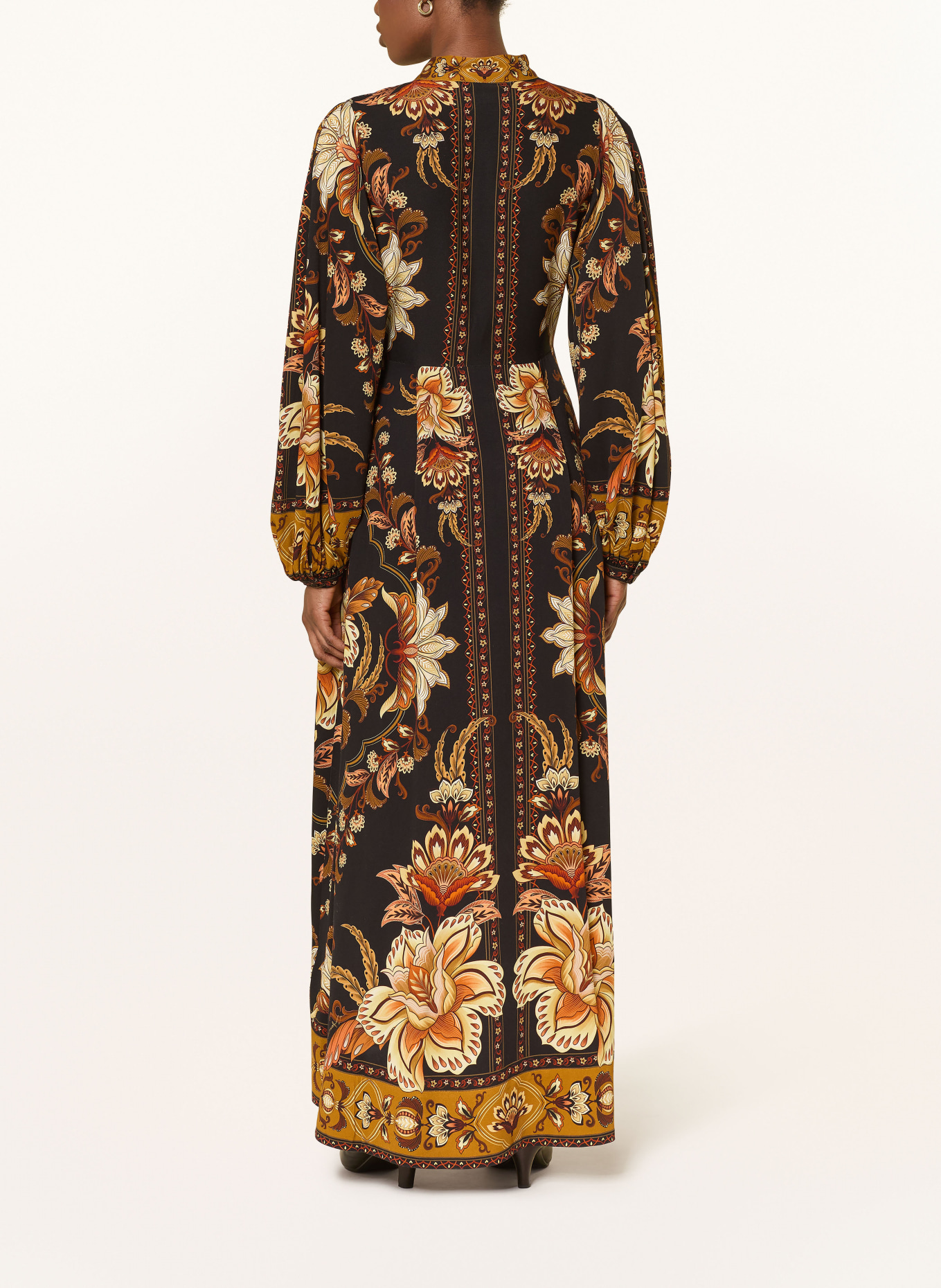 FARM RIO MAJESTIC GARDEN dress: BLACK / COGNAC / BROWN