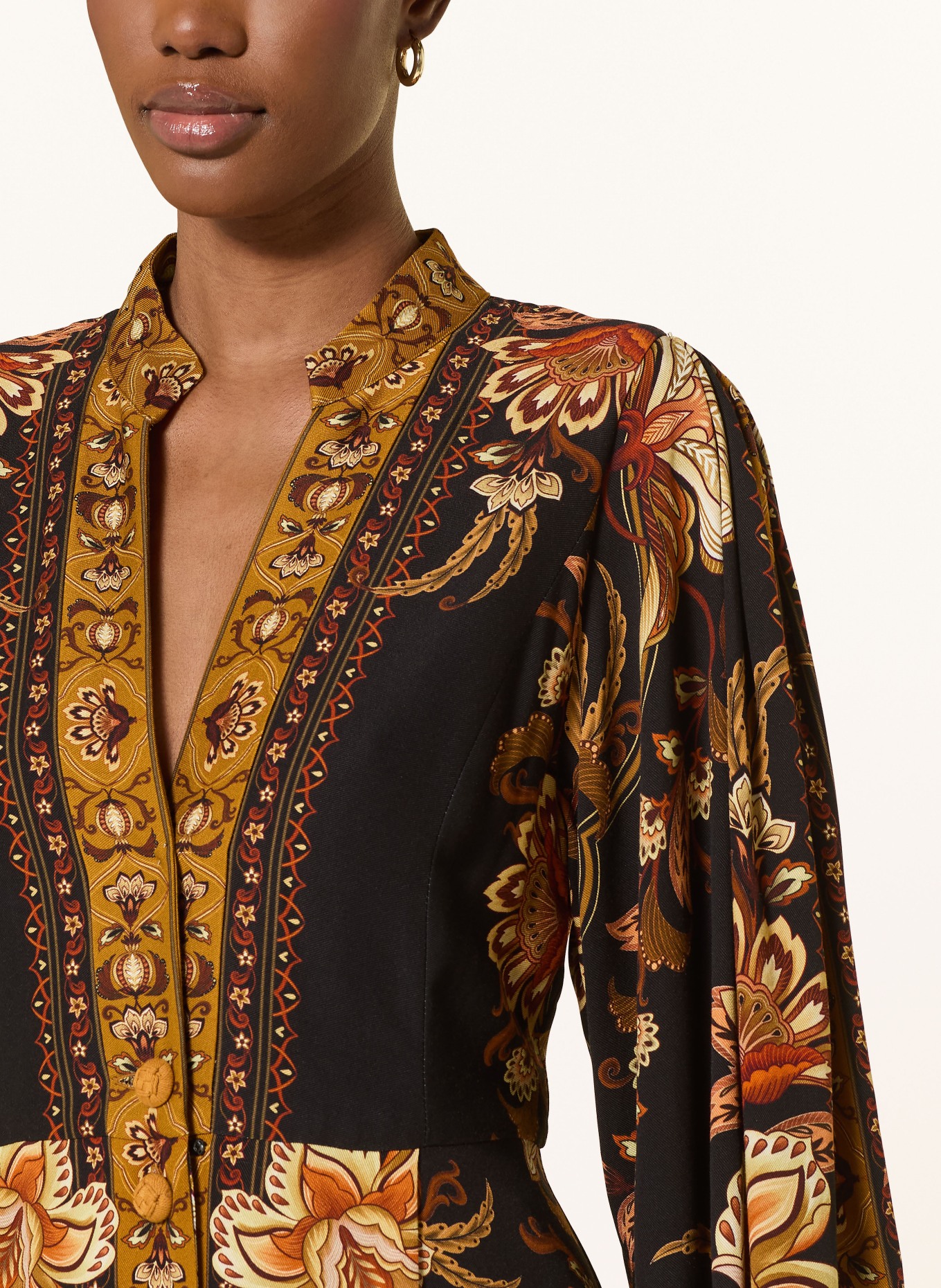 FARM RIO MAJESTIC GARDEN dress: BLACK / COGNAC / BROWN